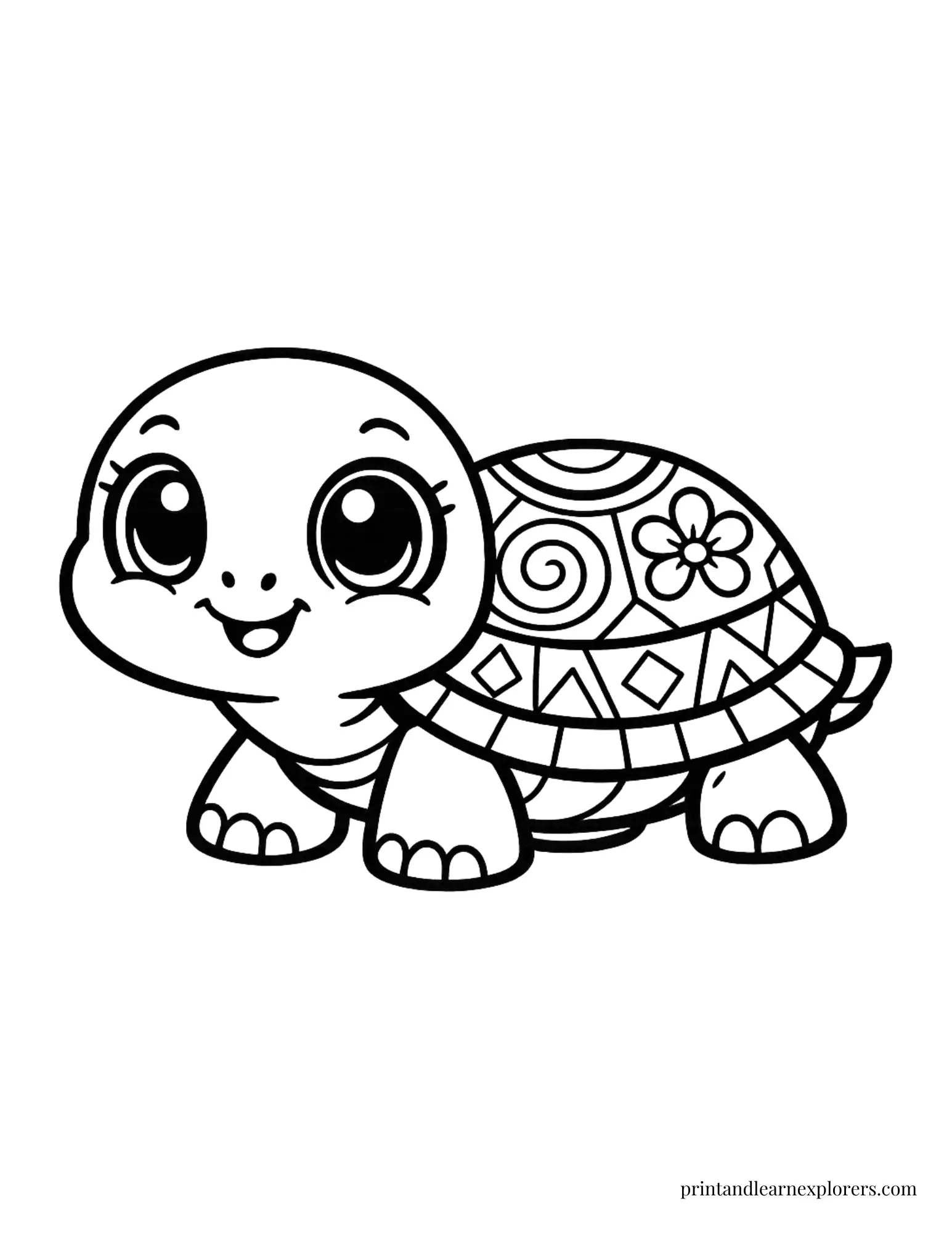 Preschool sea turtle patterned shell coloring page