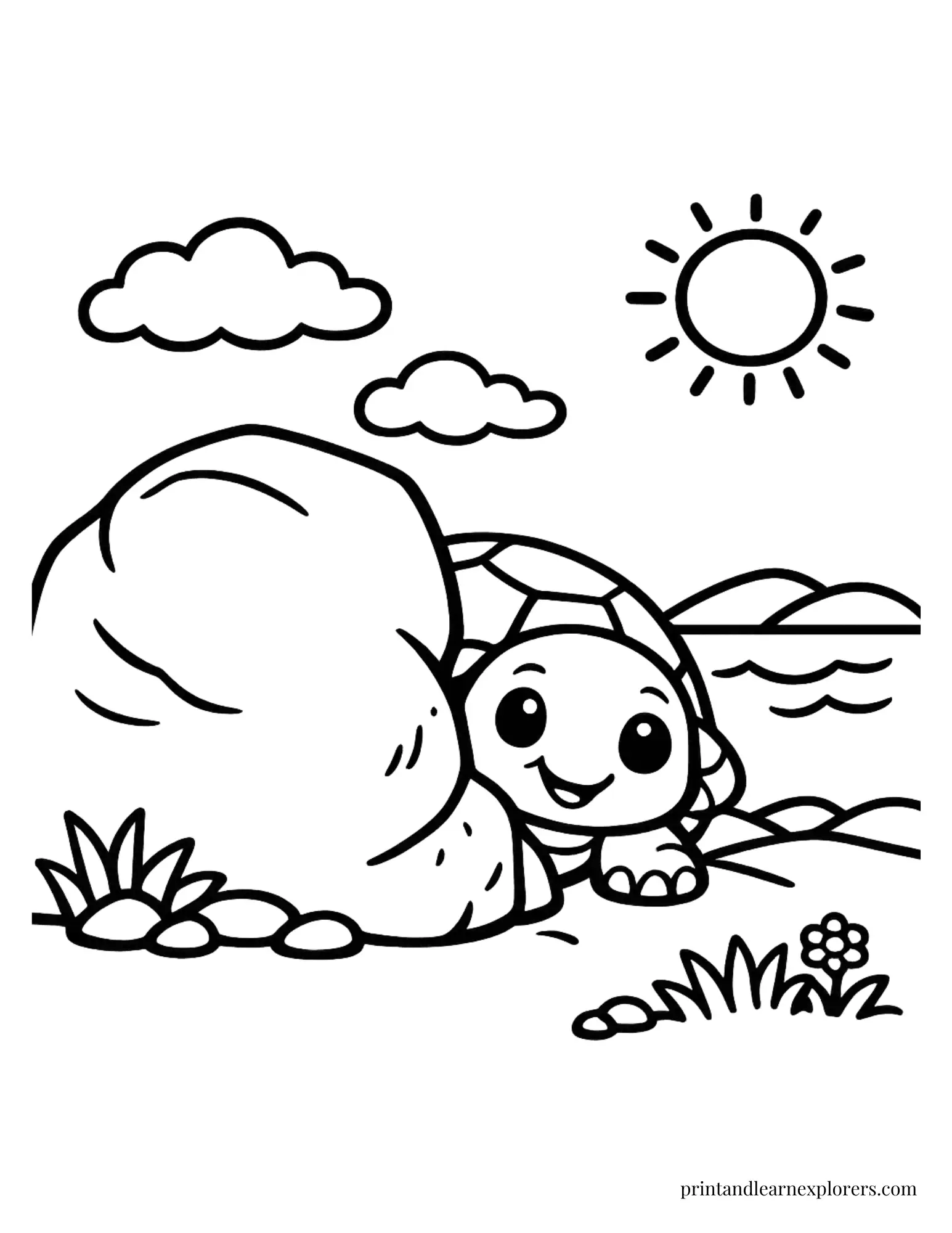Preschool sea turtle scene coloring page