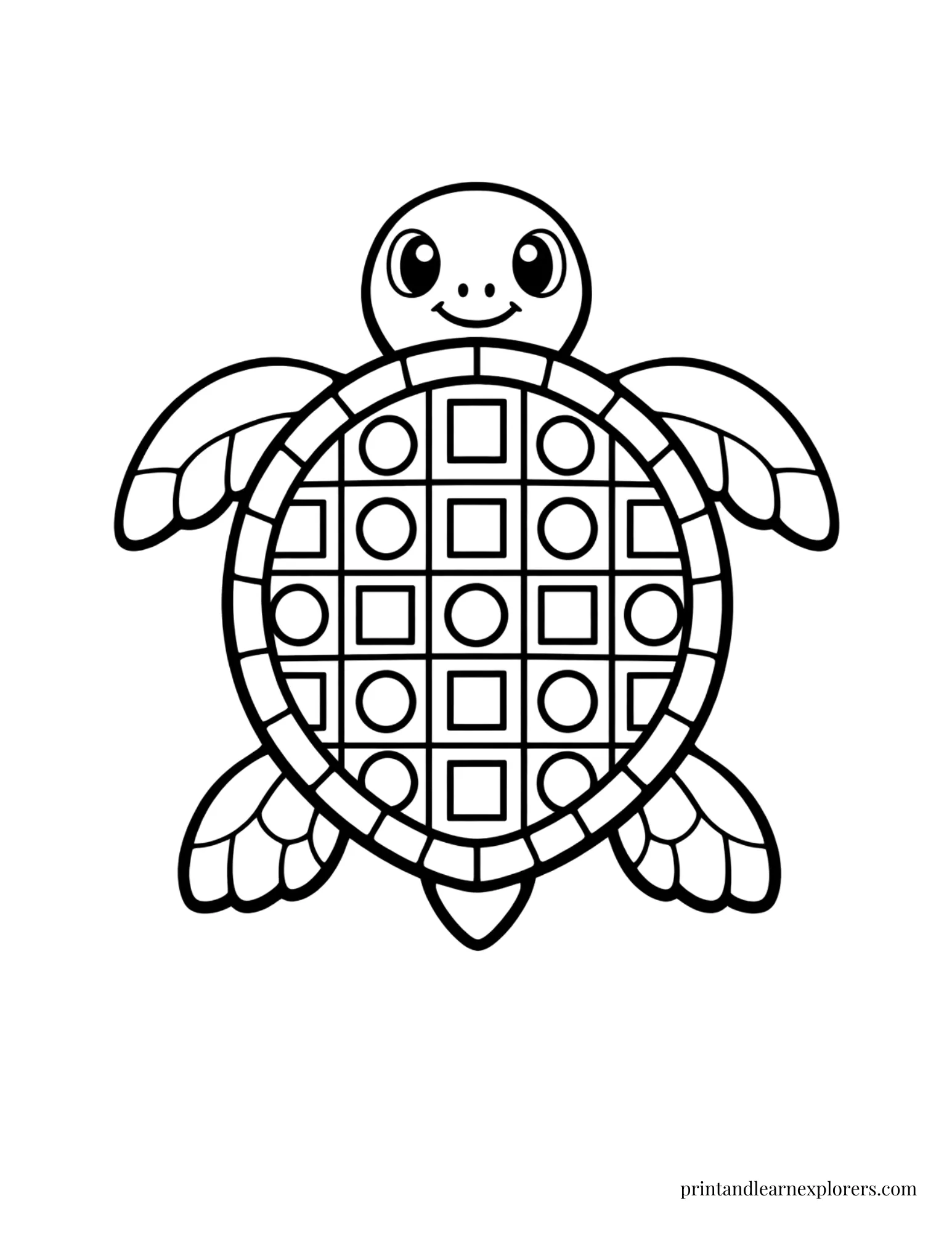 Sea Turtle Circles and Squares Pattern Coloring Page