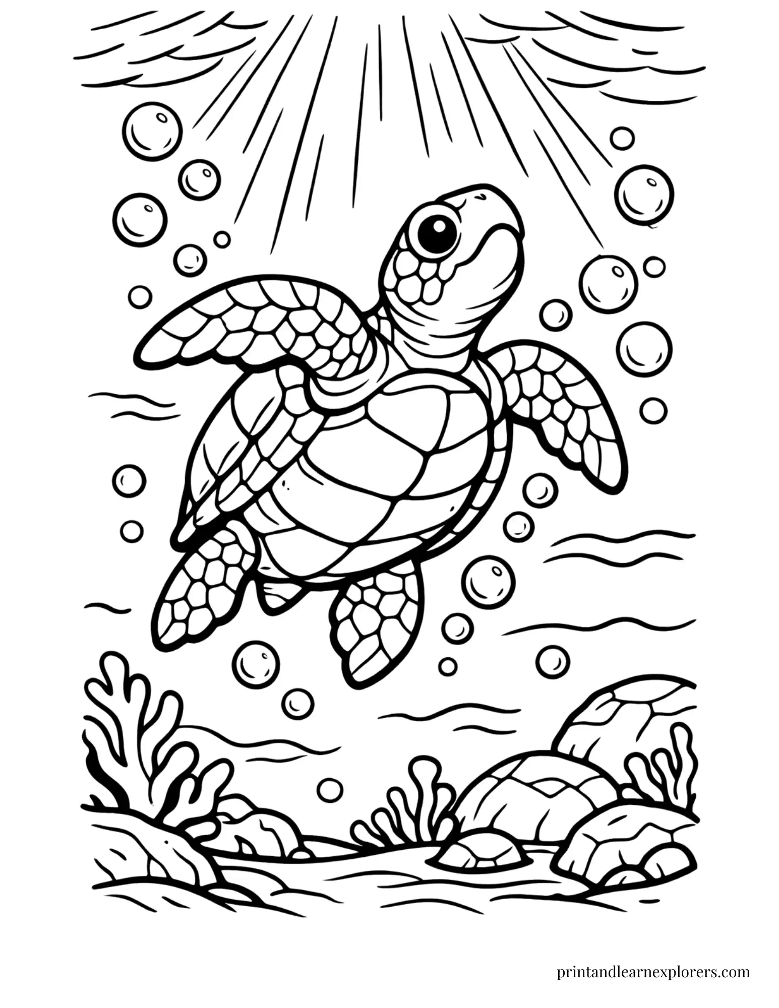 Sea Turtle Swimming Upwards Coloring Page