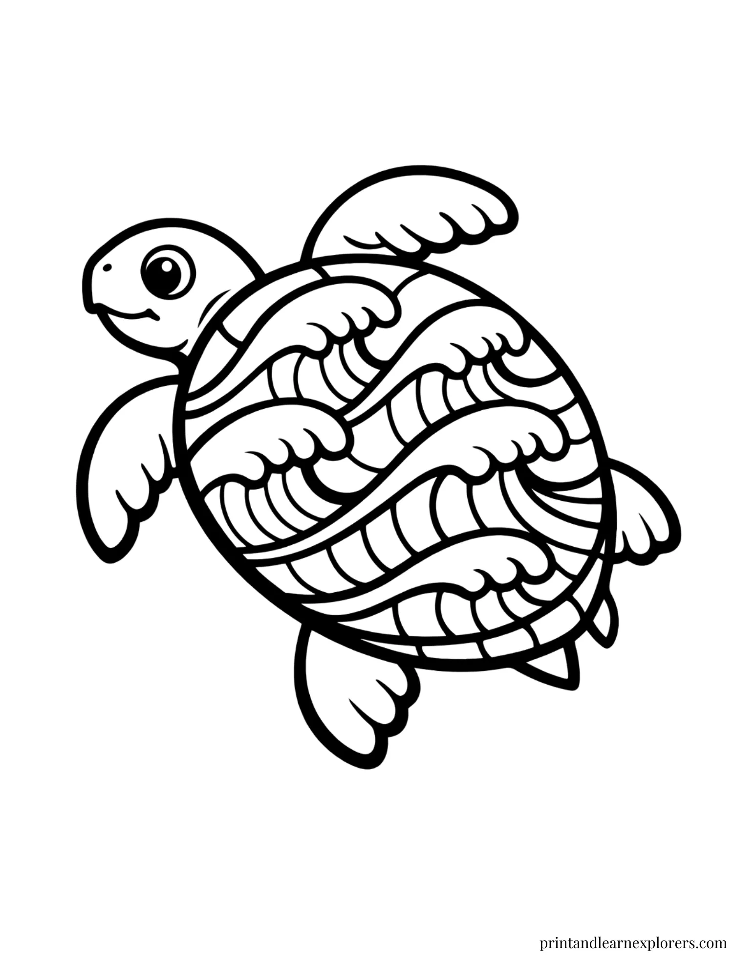 Sea Turtle Waves Pattern Coloring Page