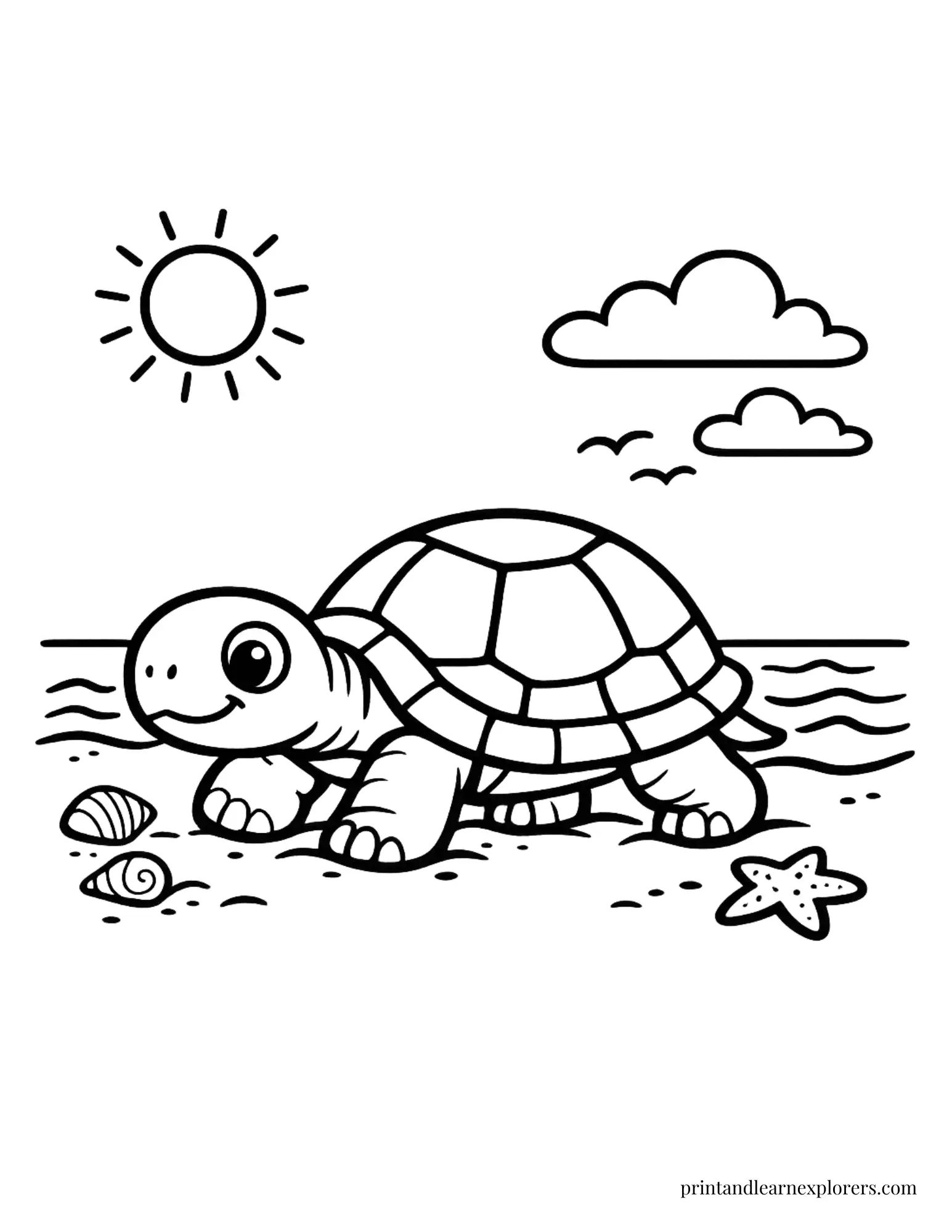 Sea turtle on beach easy coloring page