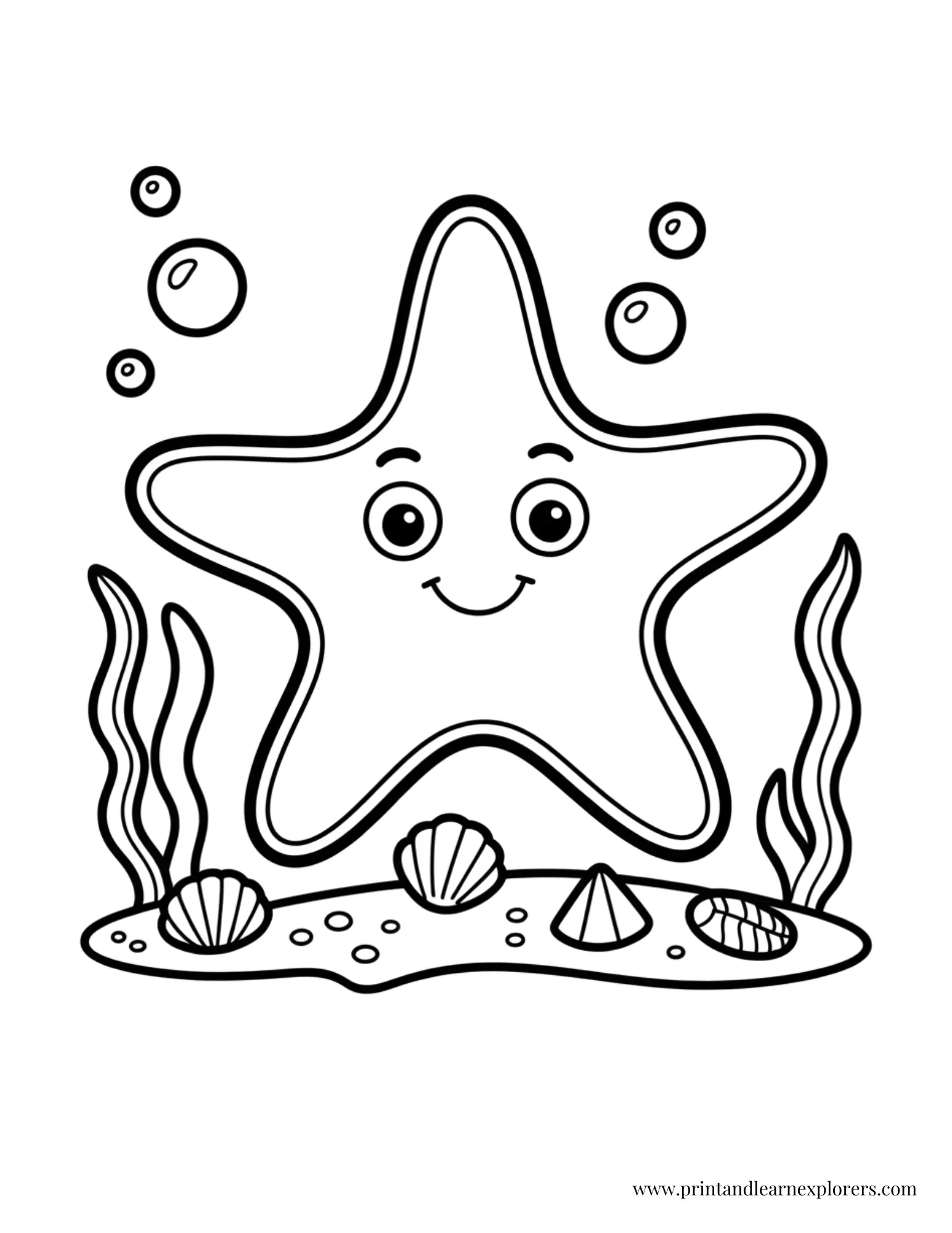 Simple starfish under the sea coloring page