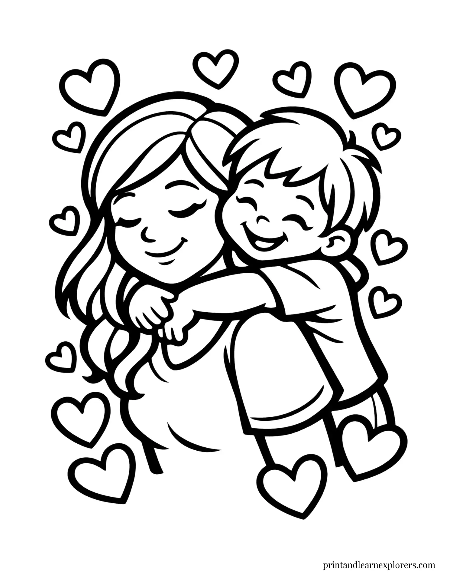 Son hugging mom coloring page
