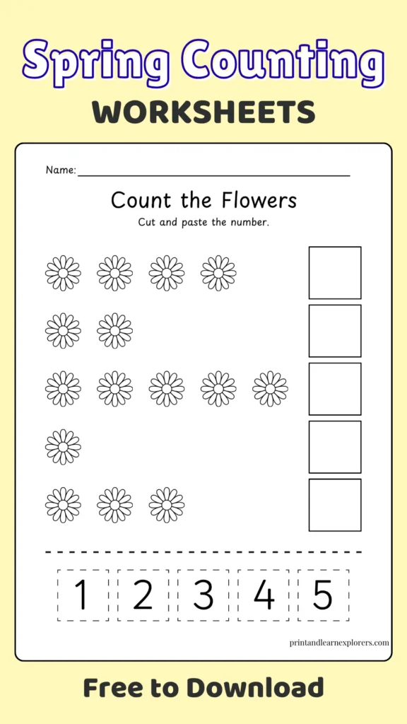 Spring counting worksheets flowers pin