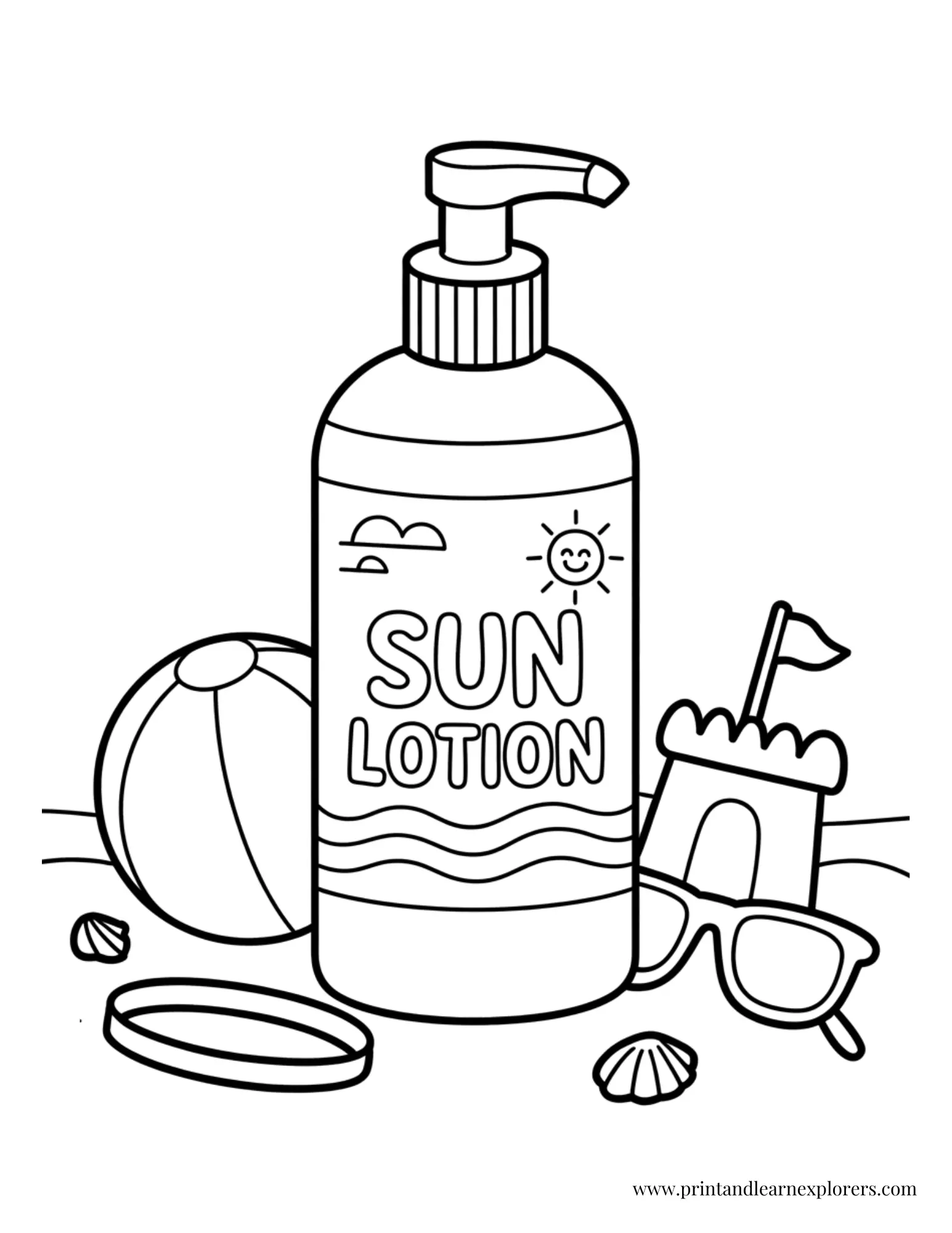 Sun lotion beach essentials coloring page