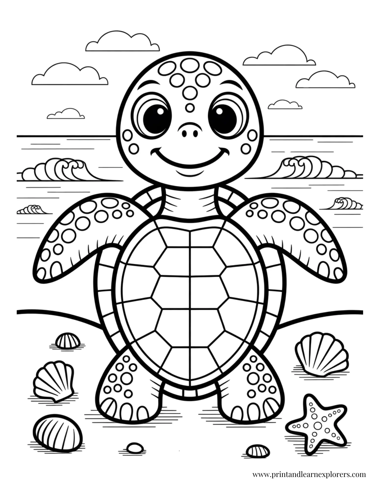 Turtle at the seaside coloring page