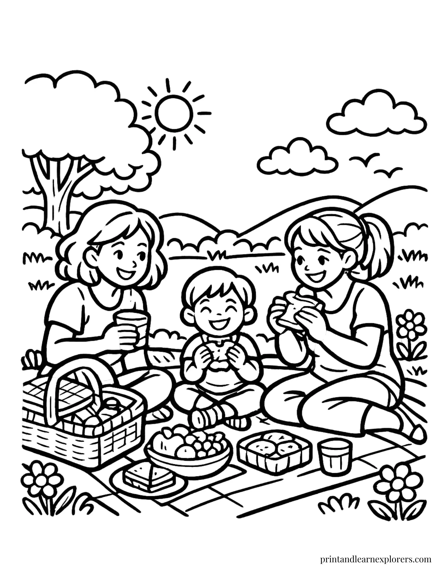 Two moms and son coloring page