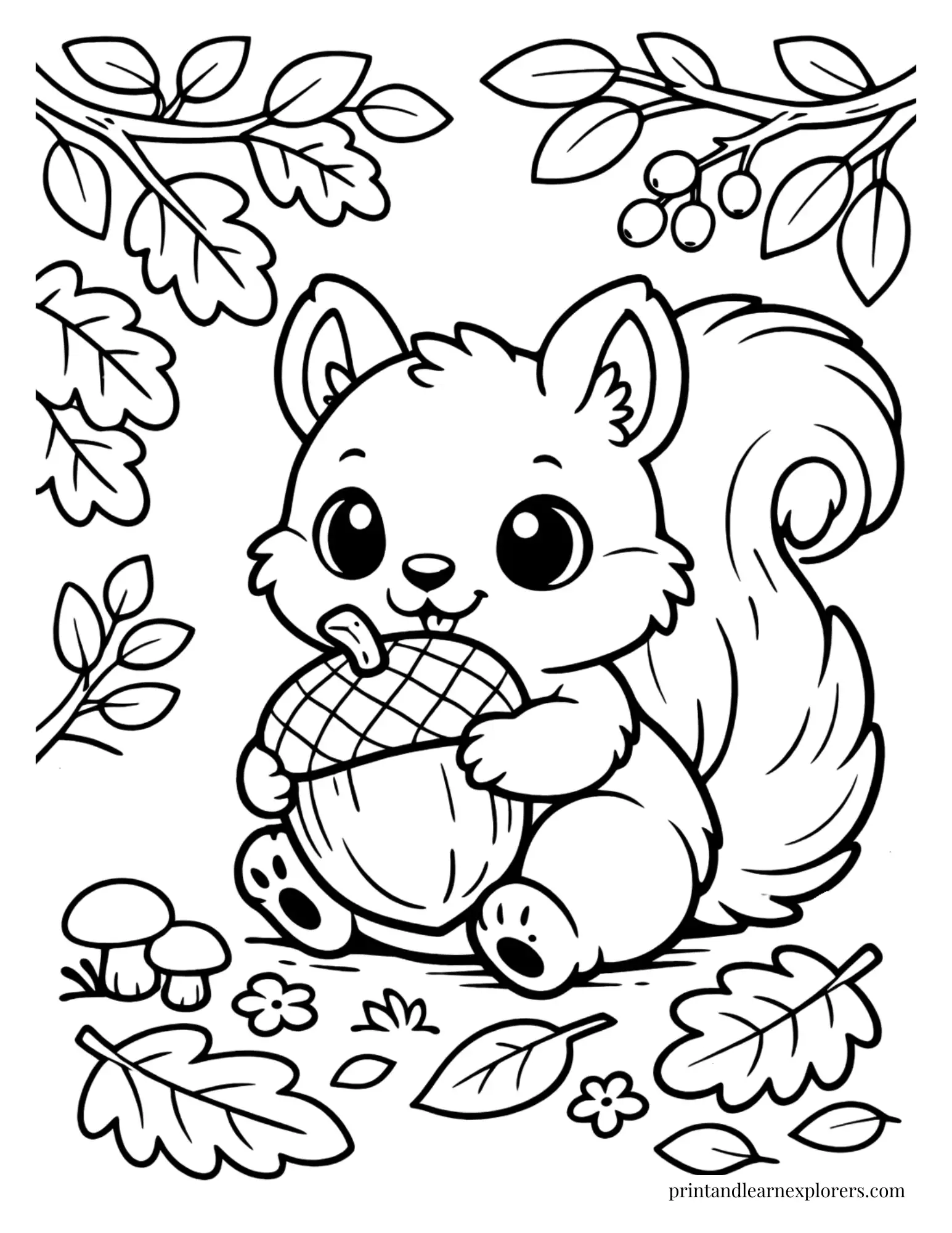 02 baby squirrel acorn coloring page