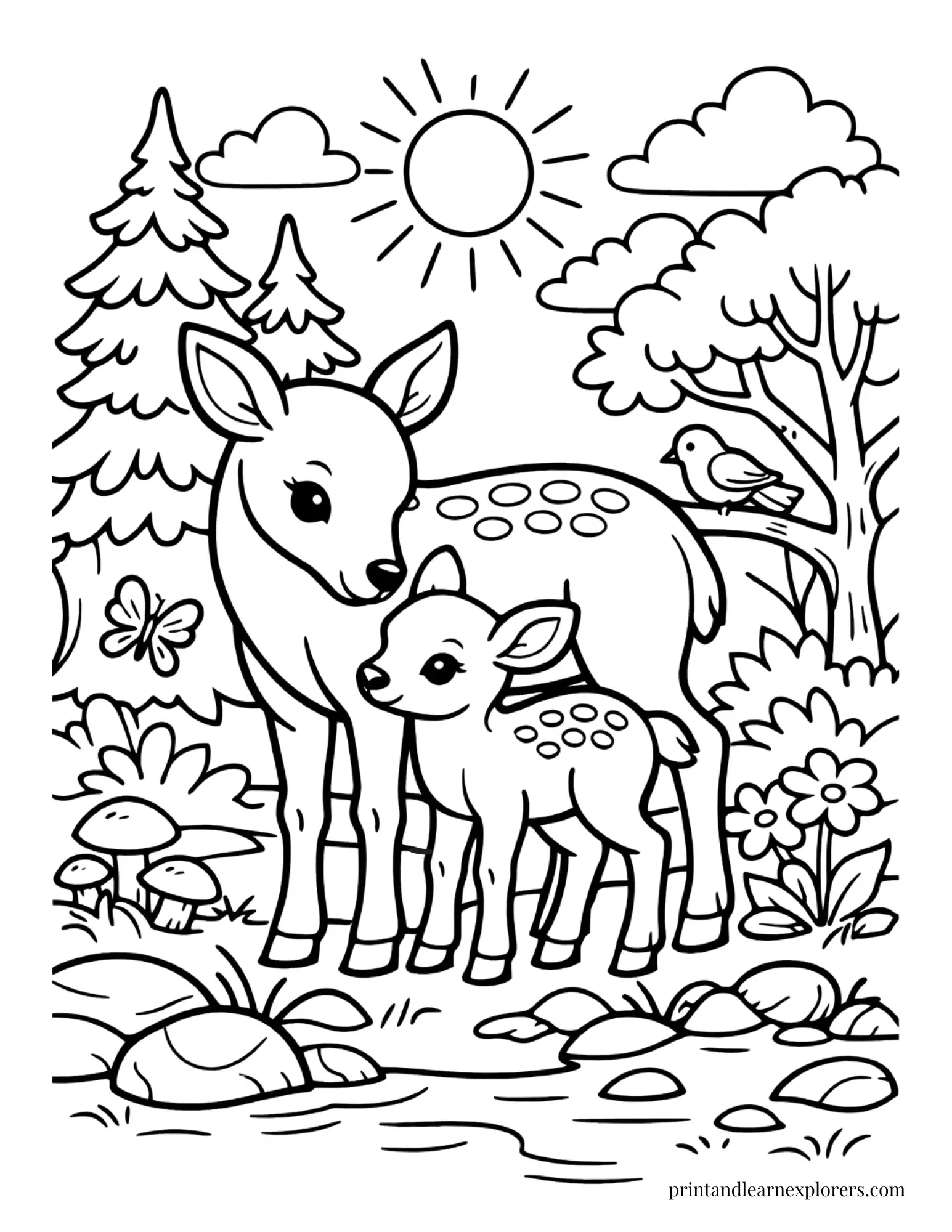 02 mother deer and fawn coloring page