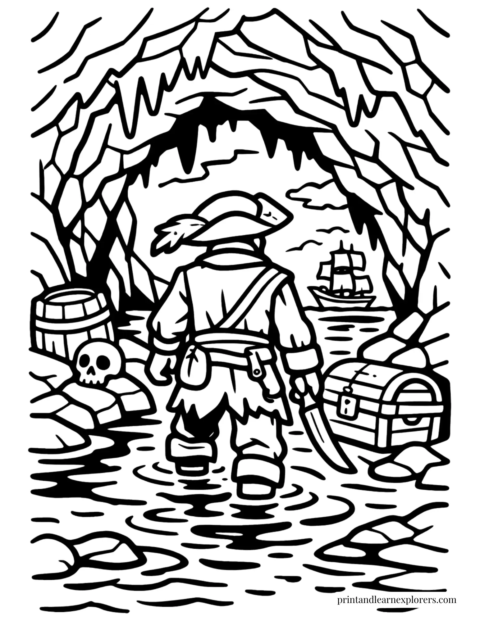 02 pirate cave treasure coloring page