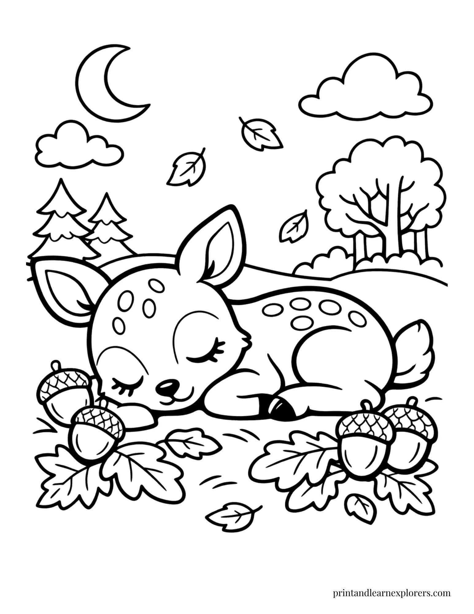 02 sleepy baby deer coloring page