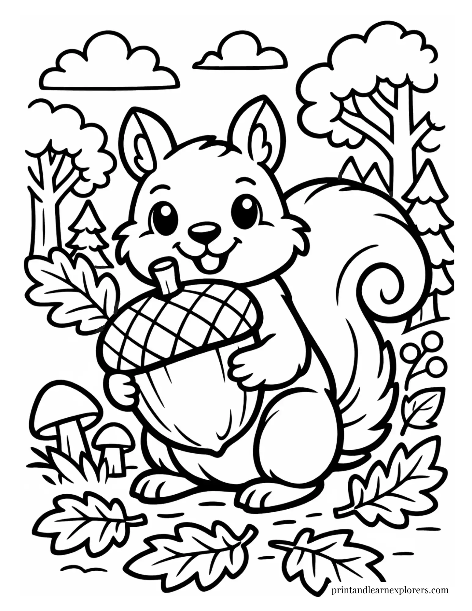 03 squirrel holding acorn coloring page
