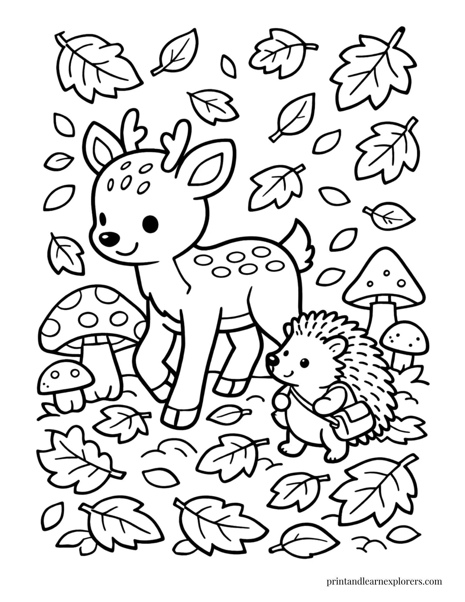 04 deer and hedgehog coloring page