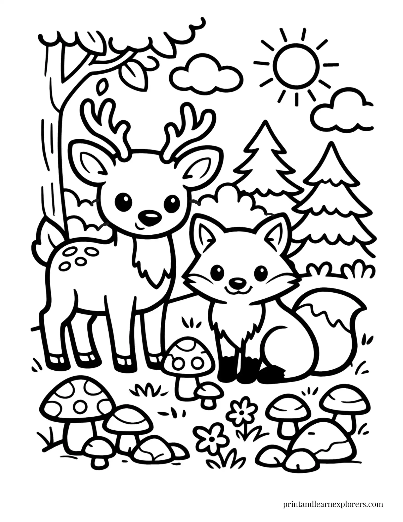 04 deer with fox coloring page