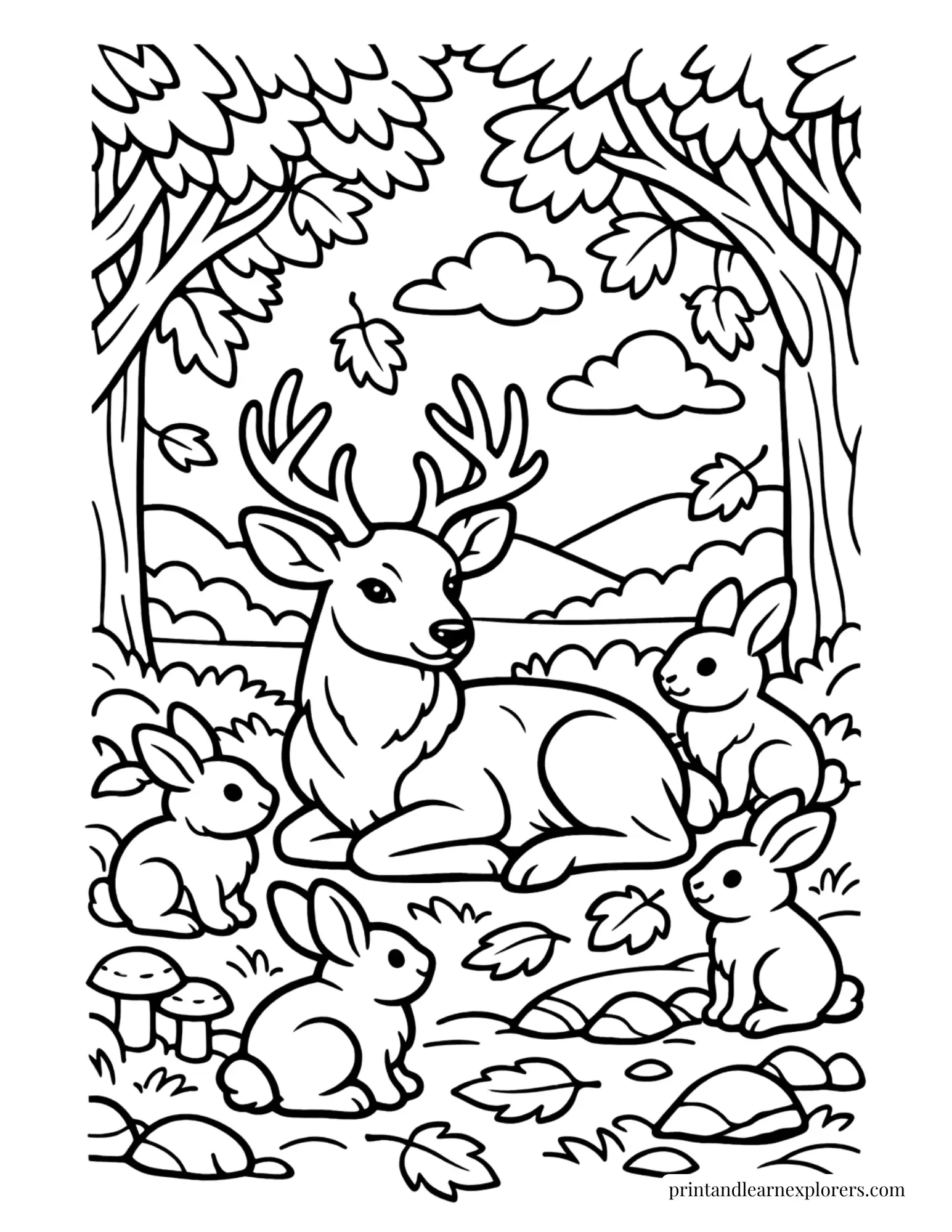 04 deer with rabbits coloring page