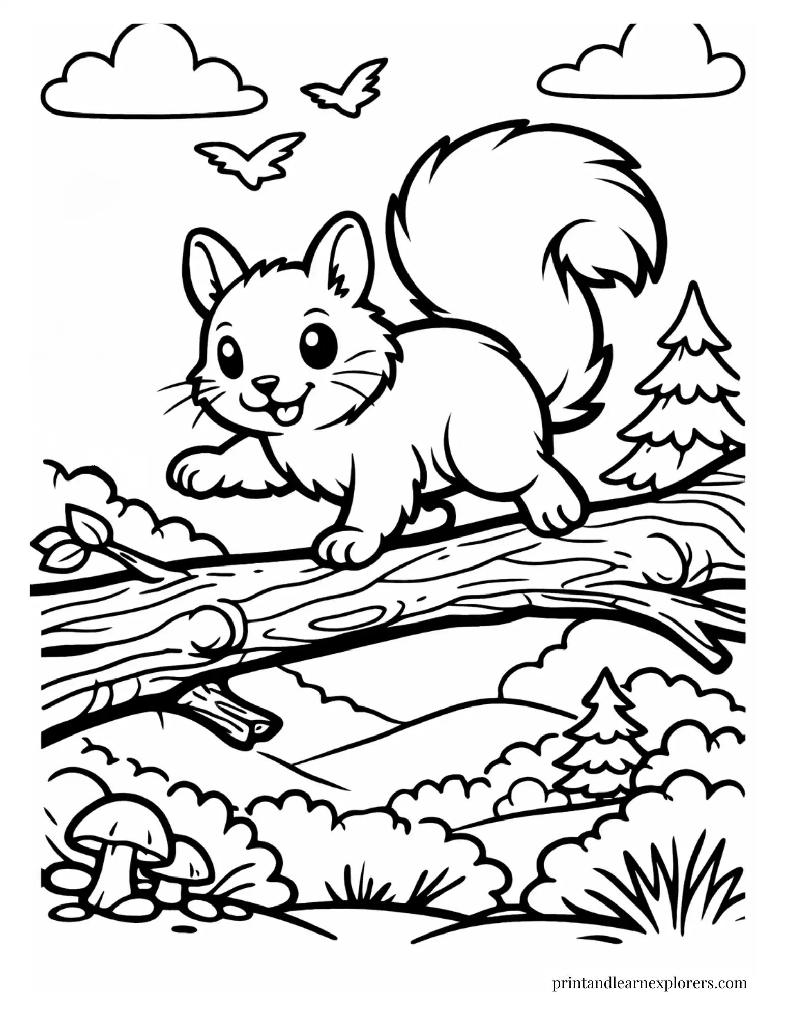 04 squirrel tree branch coloring page