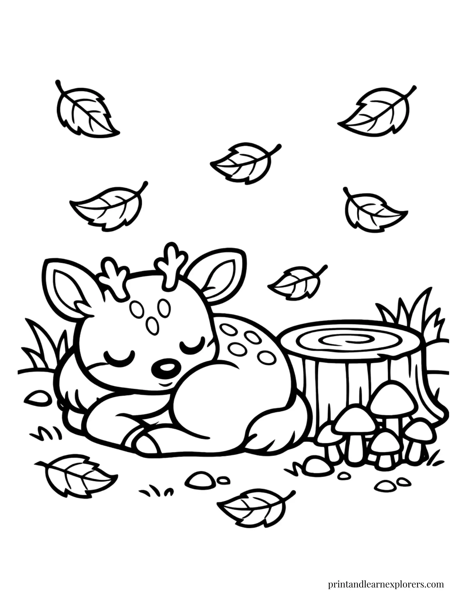 05 cozy resting deer coloring page