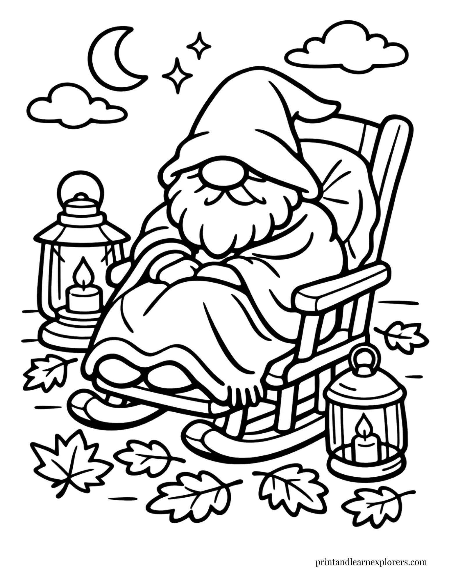 gnome in rocking chair coloring page