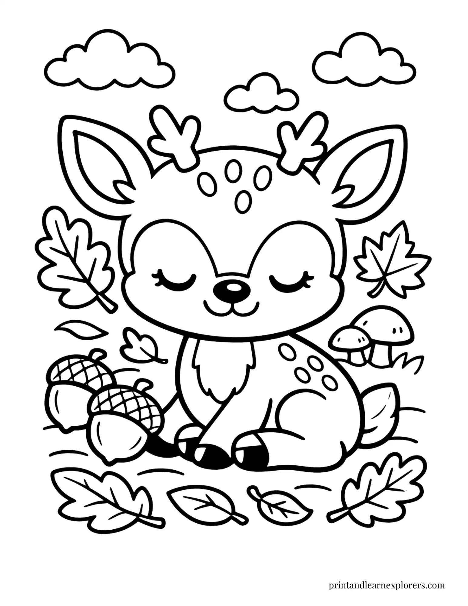 06 simple baby deer with acorns coloring page