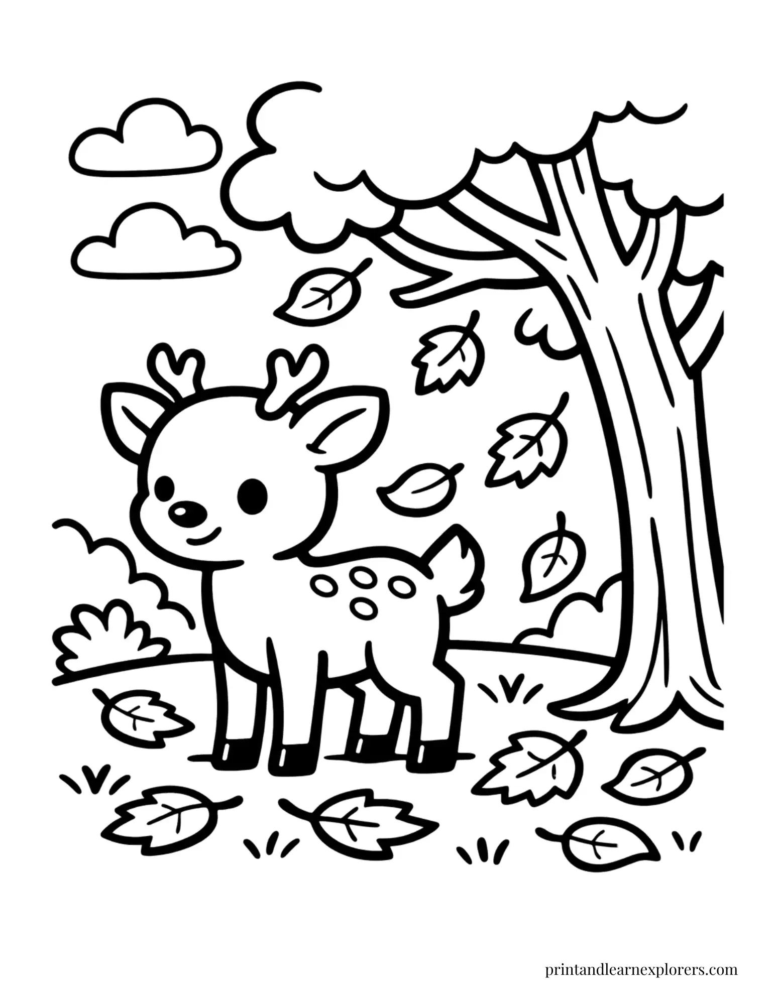 06 simple deer under tree coloring page