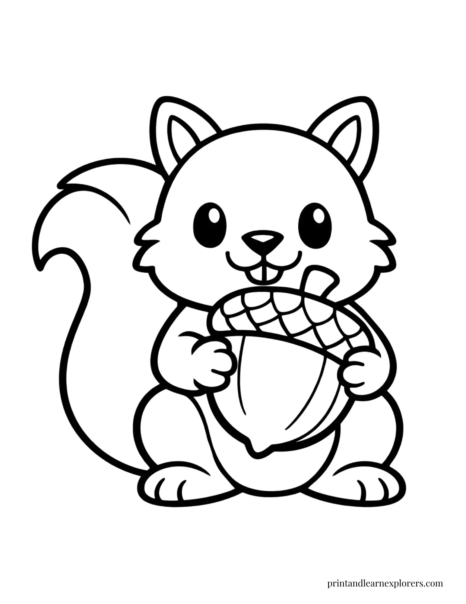 Simple squirrel holding a large acorn coloring page