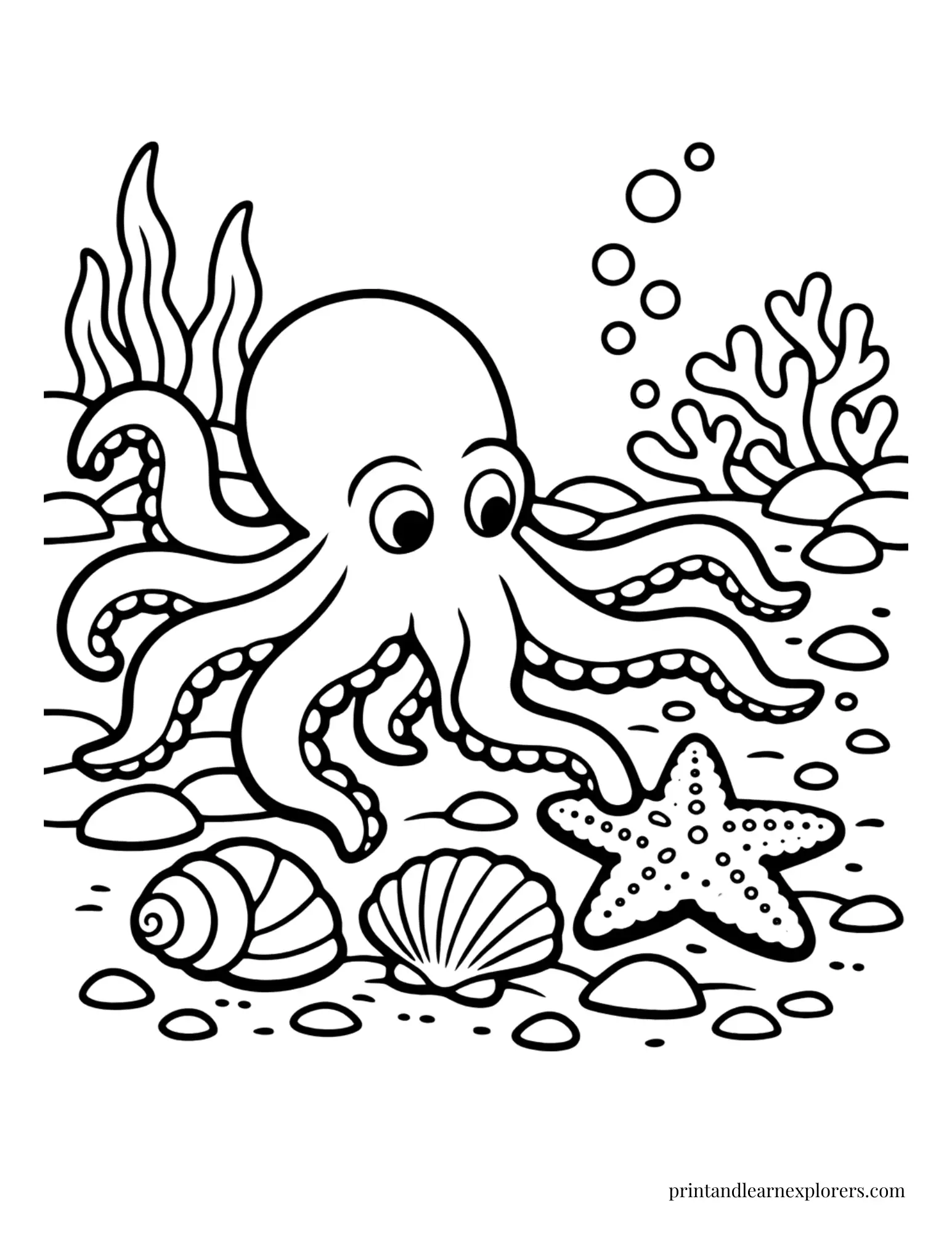 06 Octopus with sea shells coloring page