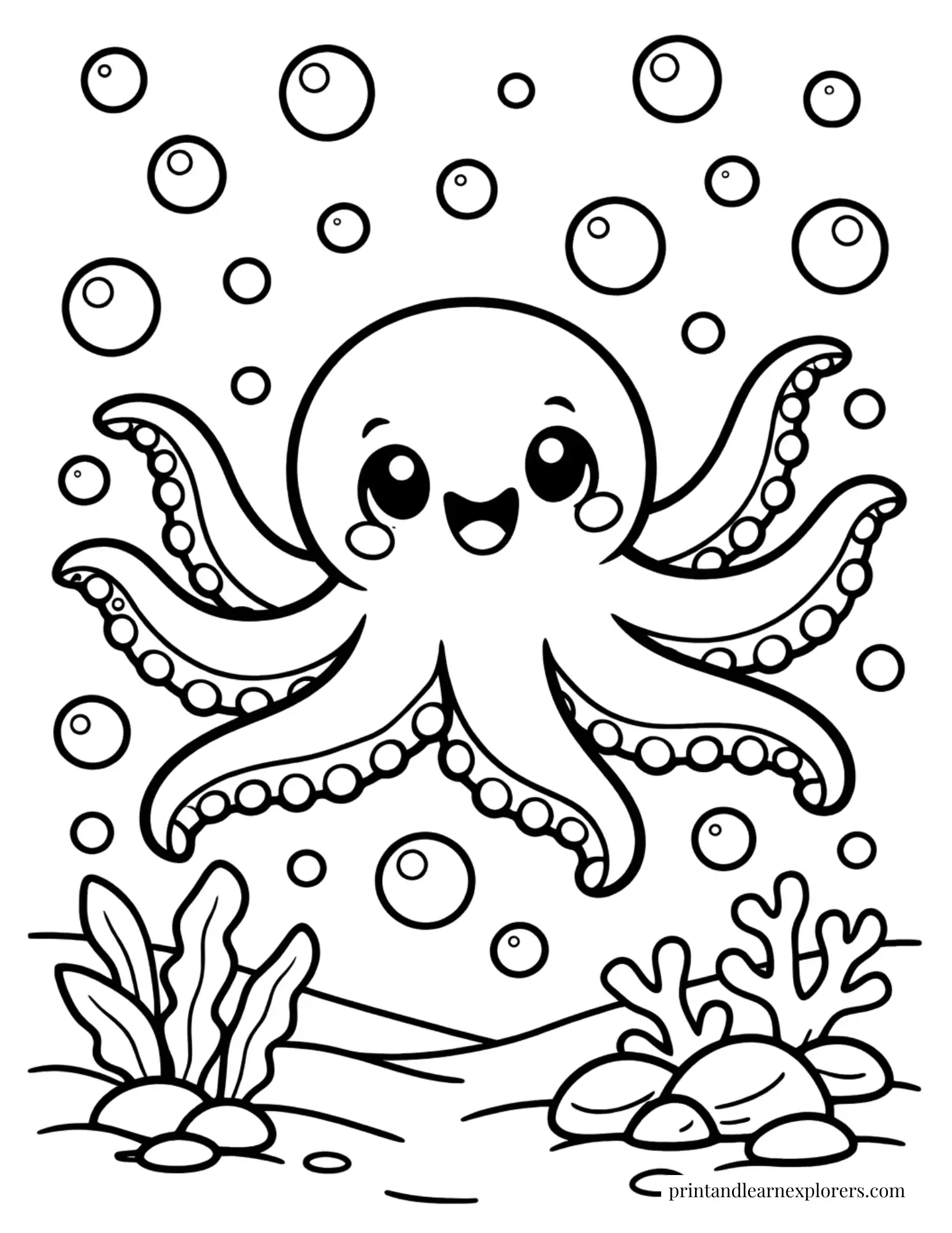 06 cheerful octopus bubbles coloring page