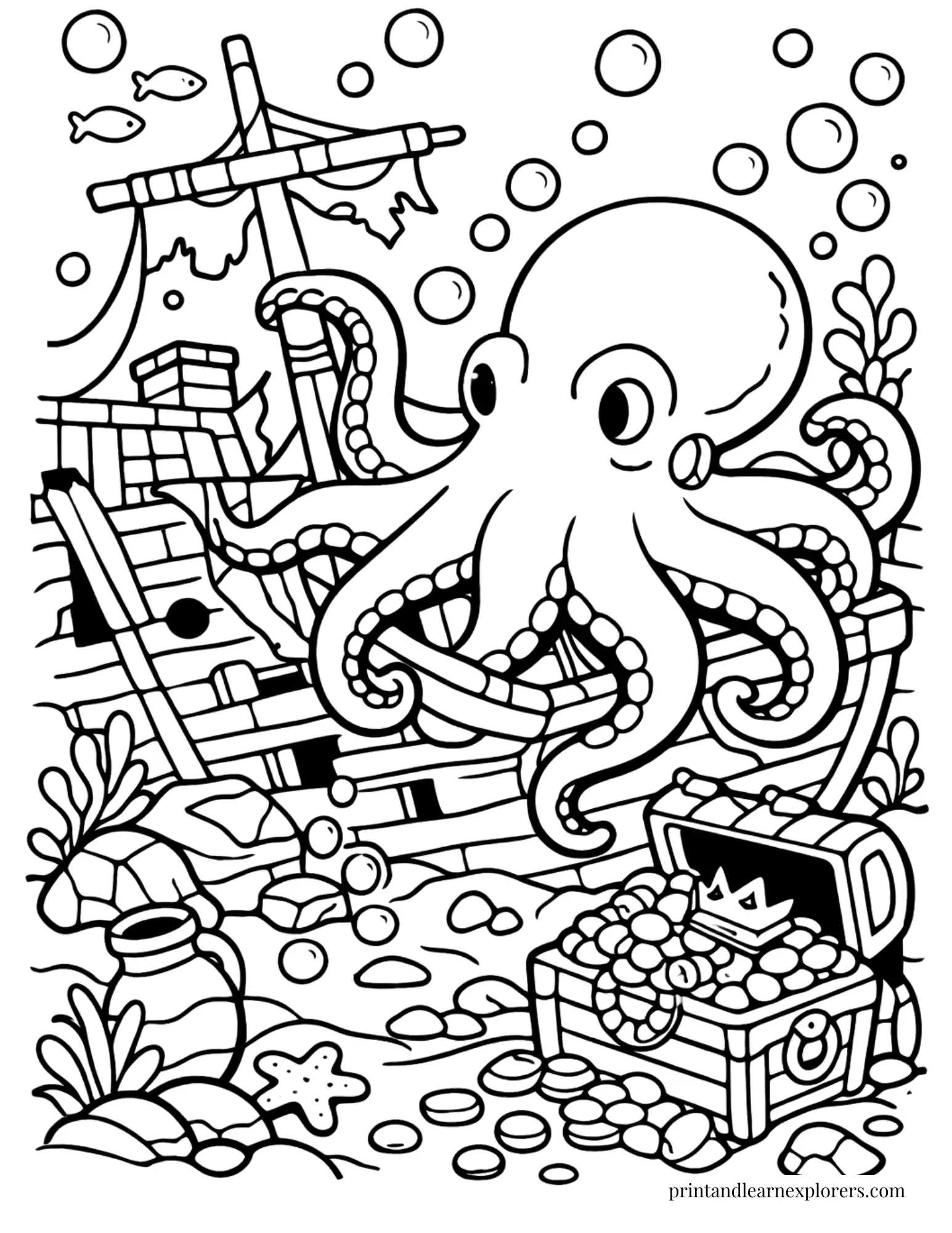 06 giant octopus shipwreck coloring page