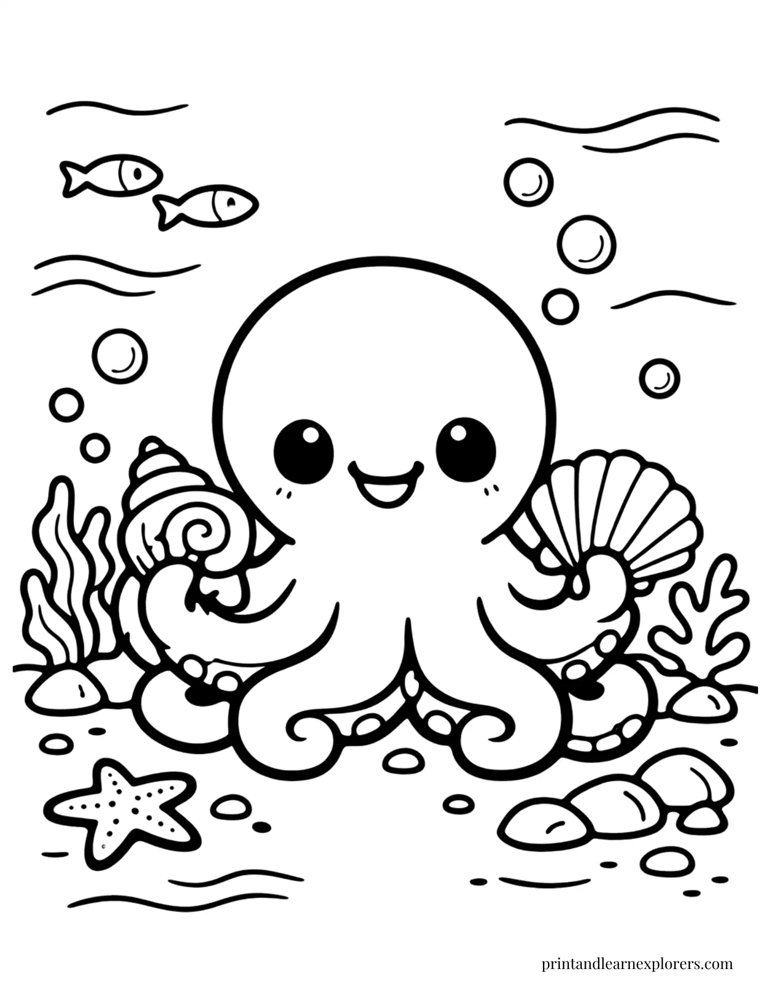 06 preschool octopus seashells coloring page