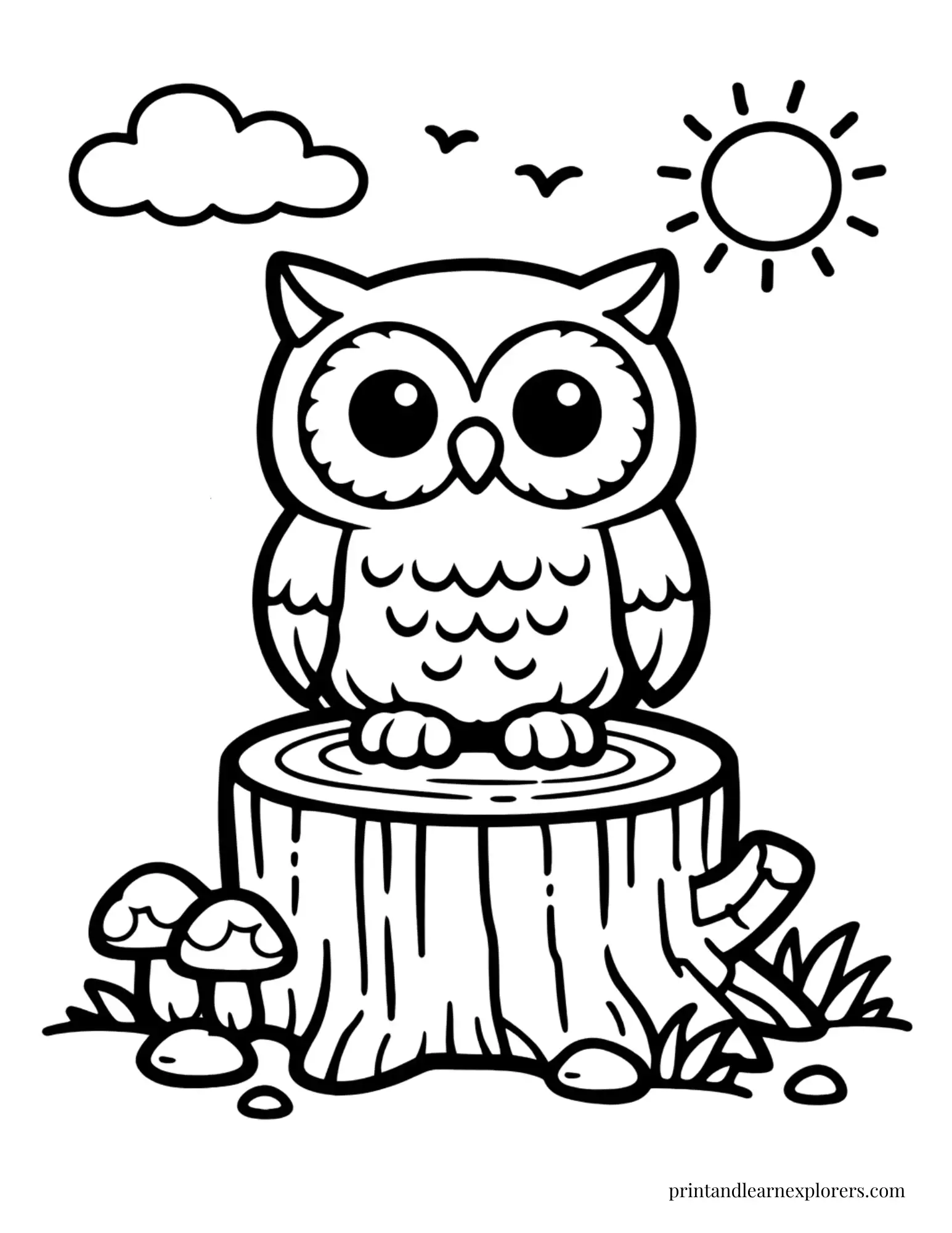 08 owl tree stump preschool coloring page