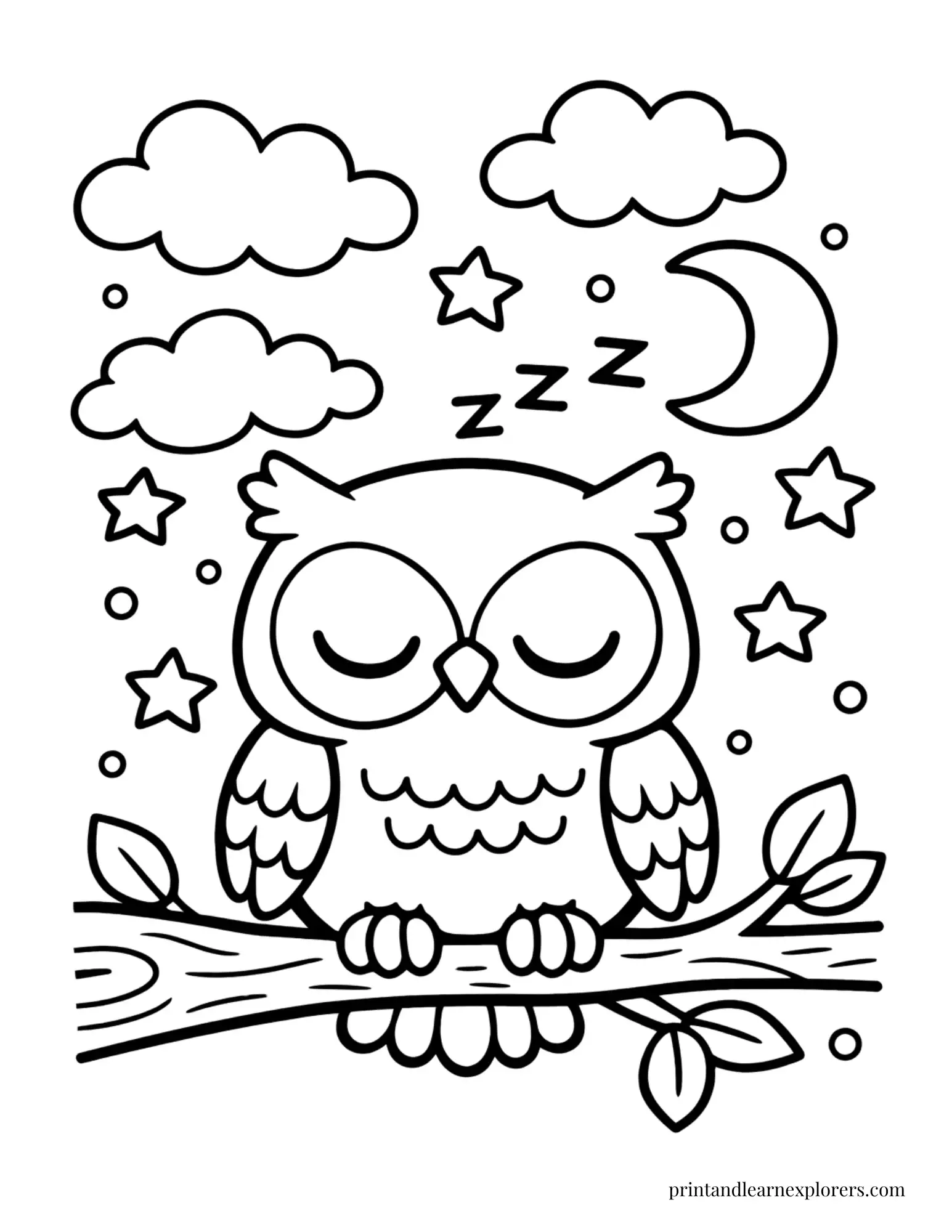 08 simple sleeping owl coloring page