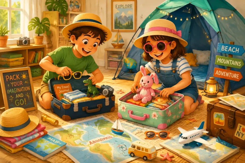 Beat the boredom kids roleplaying holiday packing