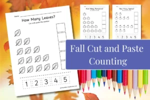 Fall cut and paste counting worksheets feature