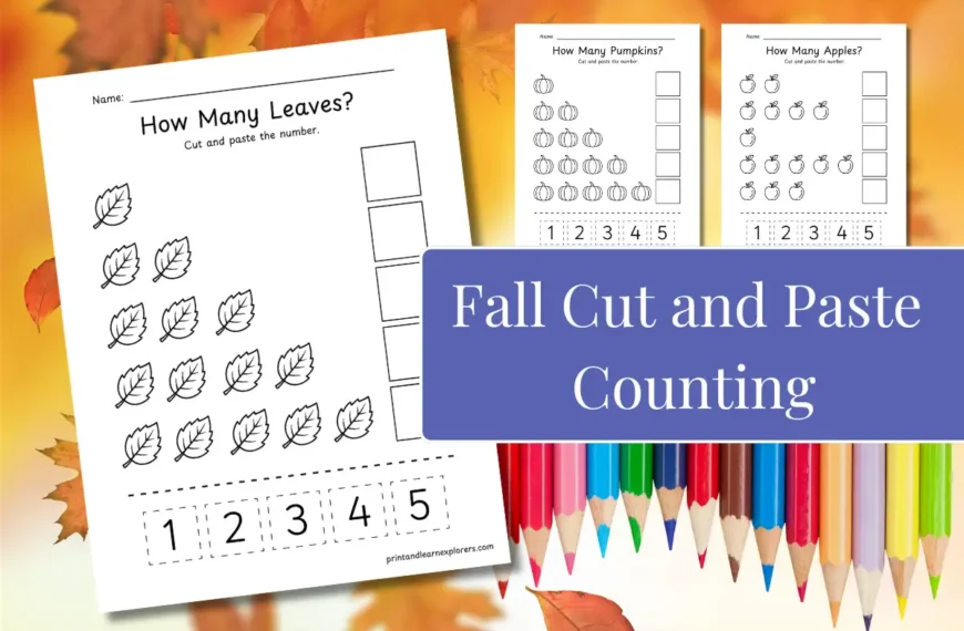 Fall cut and paste counting worksheets feature