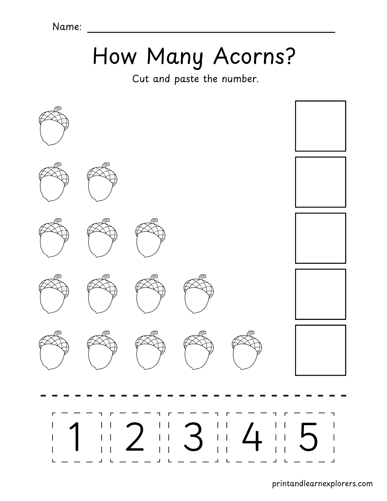 How many acorns cut and paste 1