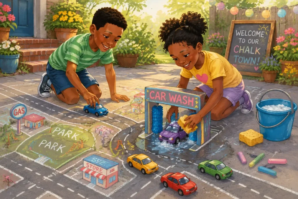 Kids playing with toy cars outside