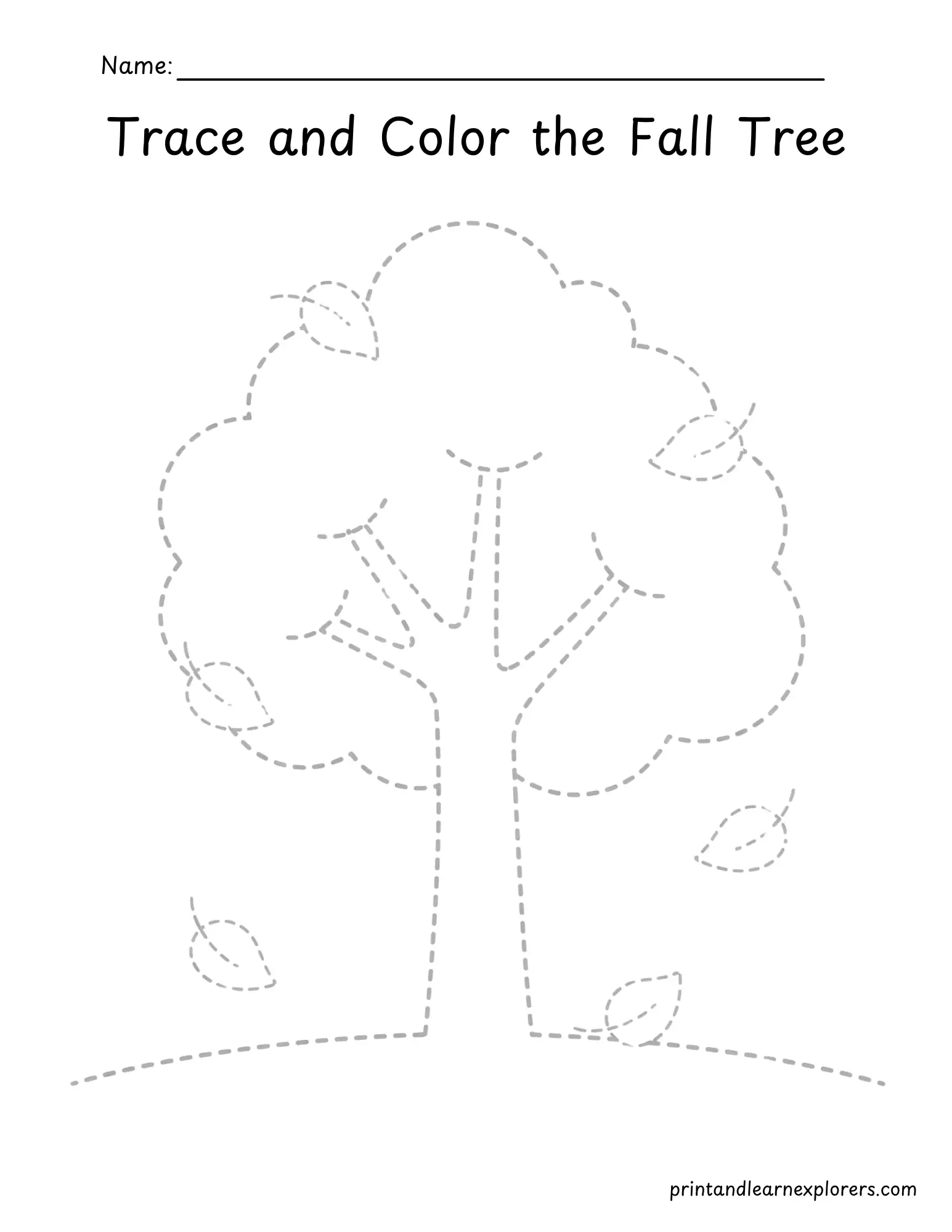 Trace and color the fall tree worksheet