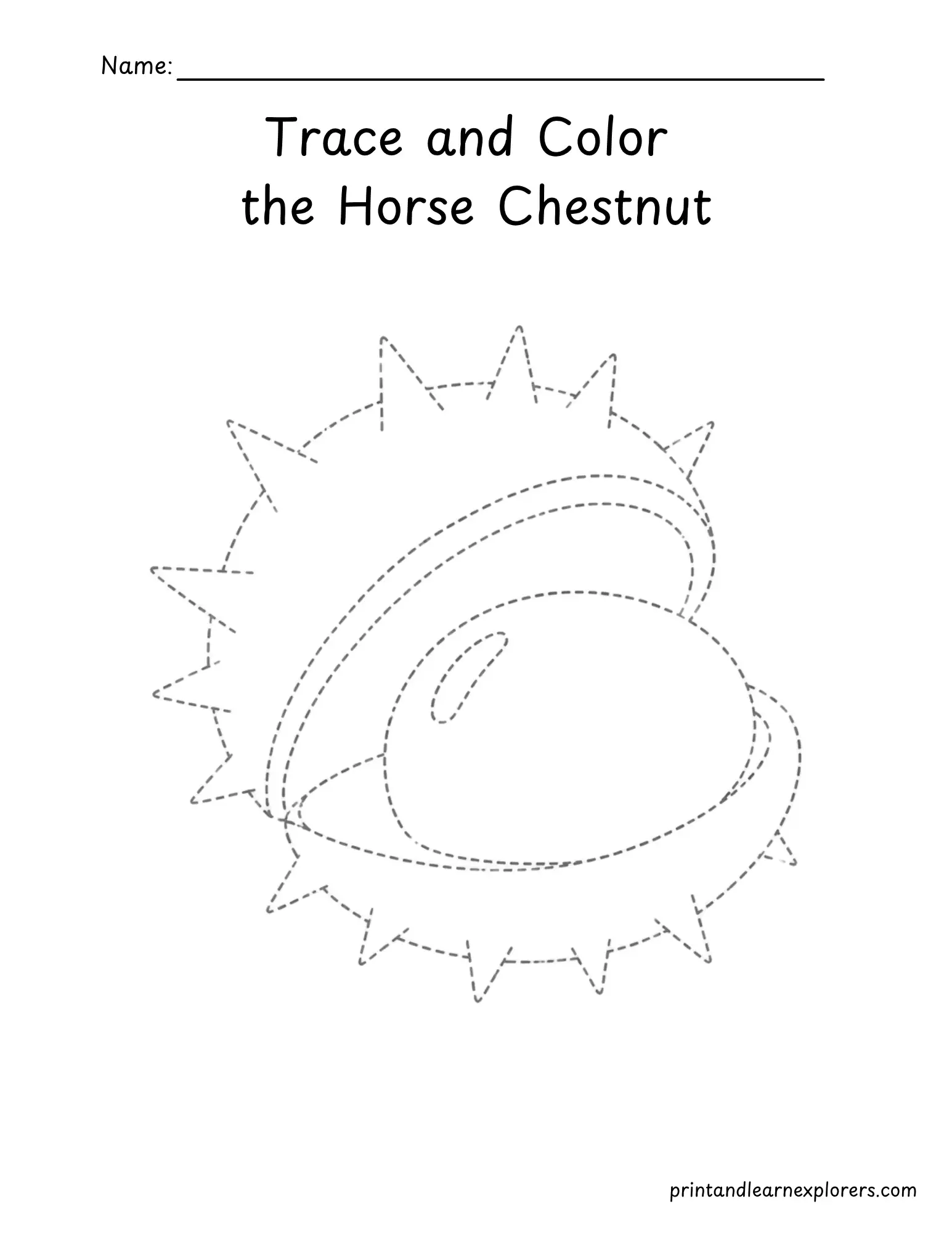 Trace and color the horse chestnut worksheet