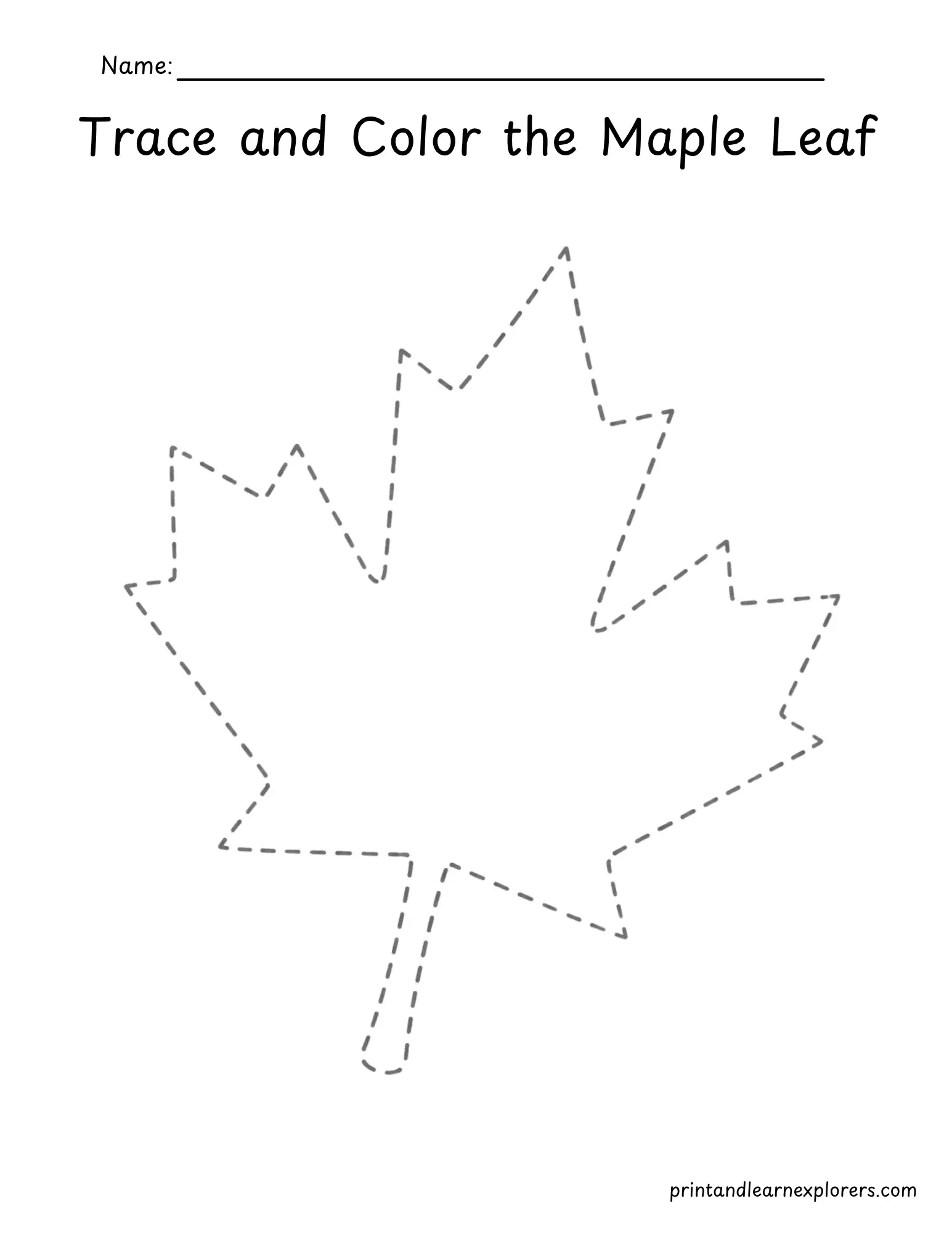 Trace and color the maple leaf worksheet