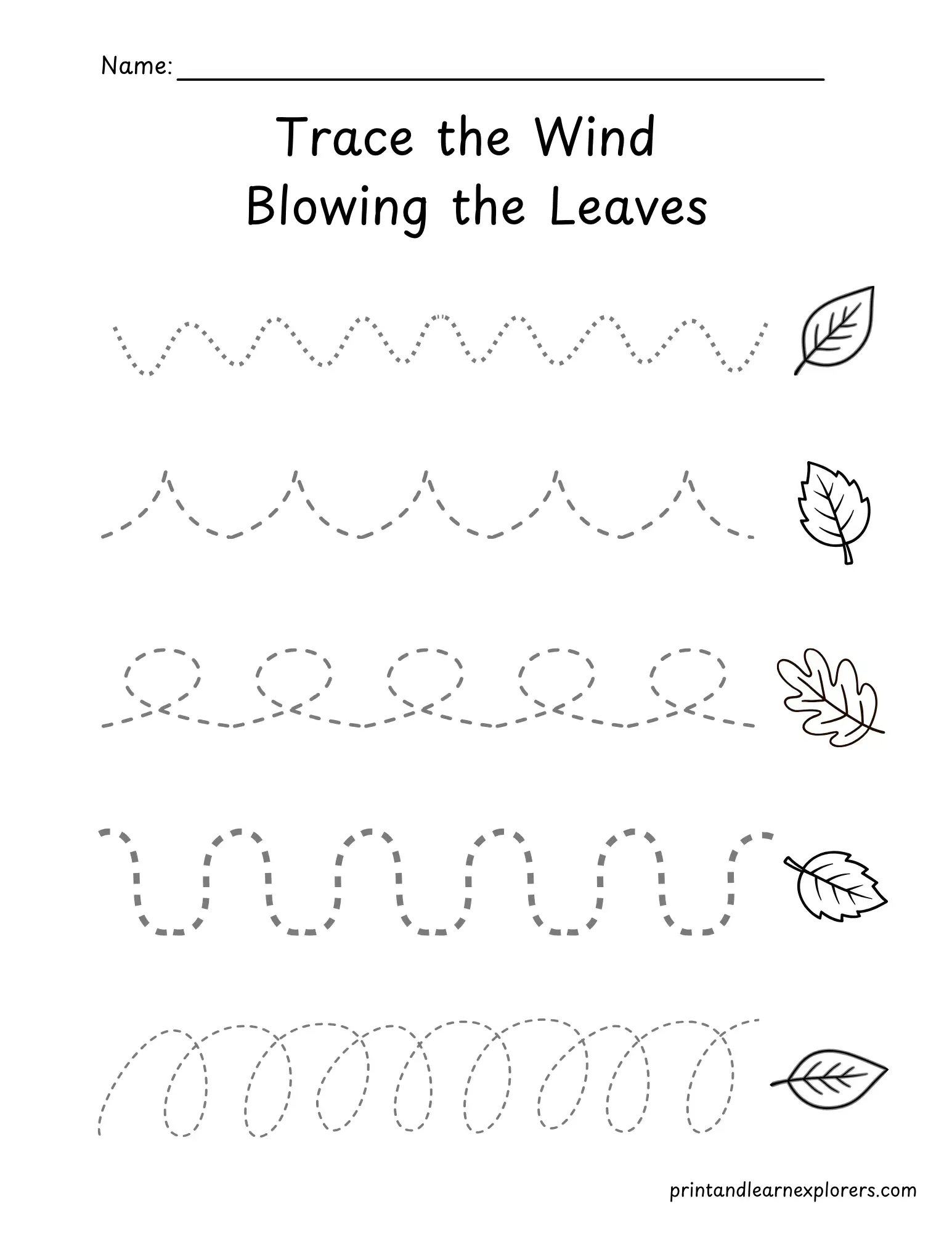 Trace the wind blowing the leaves worksheet
