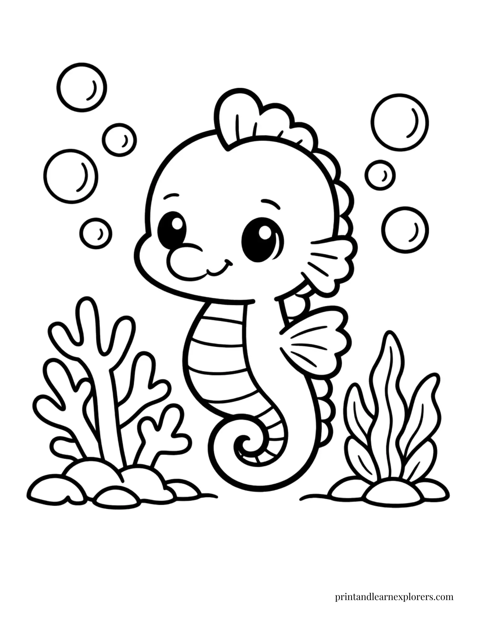 cute baby seahorse preschool coloring page