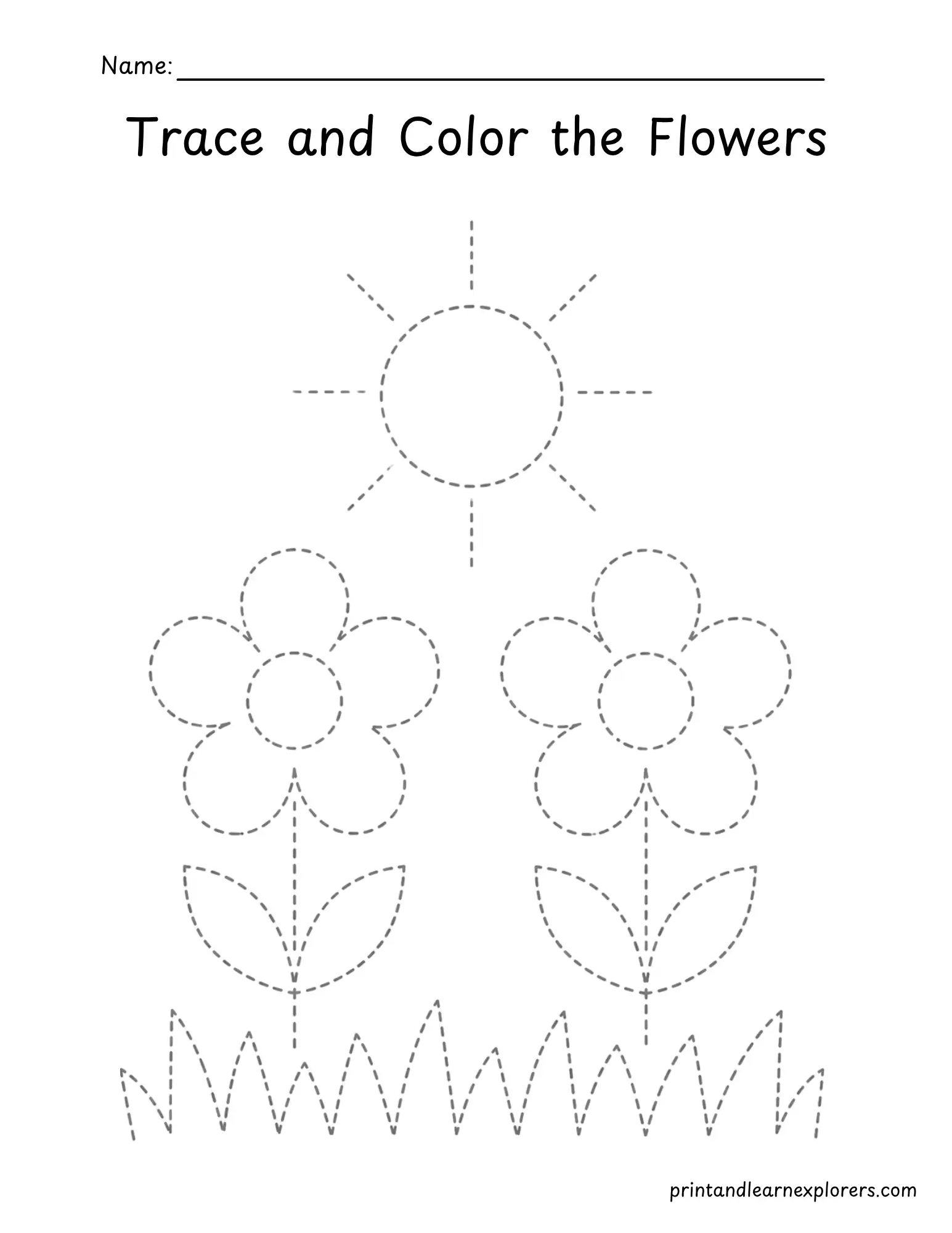 garden flowers tracing worksheet