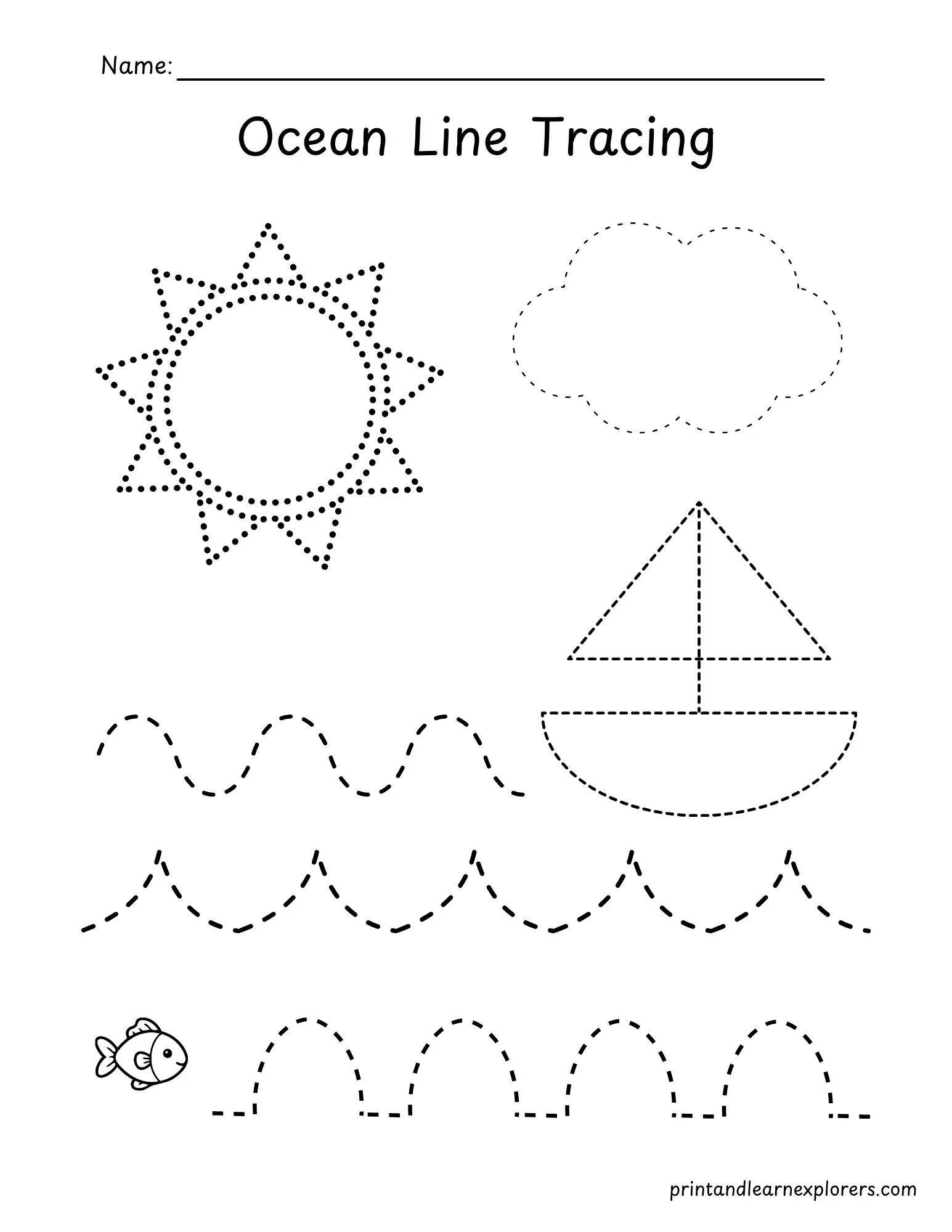 ocean boat line tracing worksheet