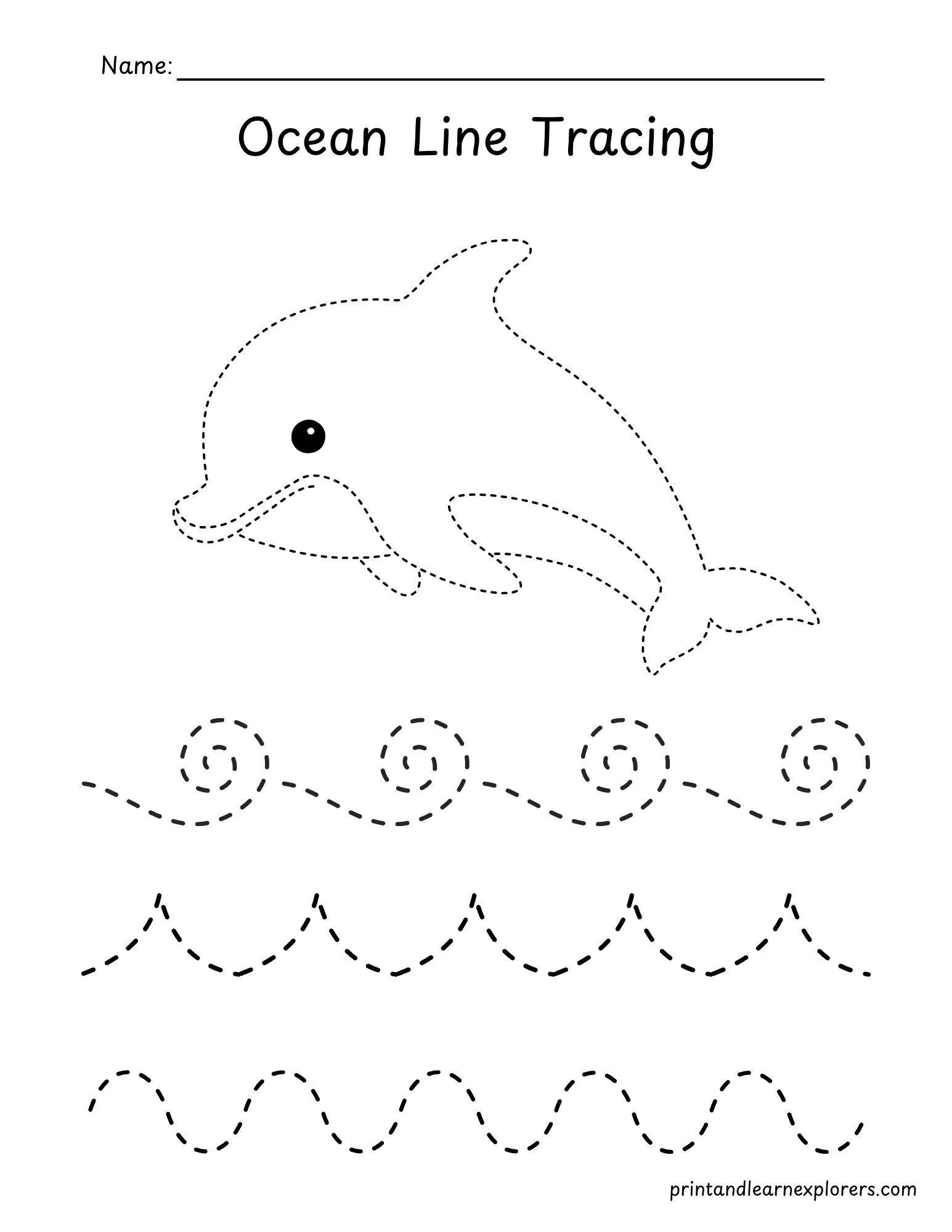 ocean dolphin line tracing worksheet
