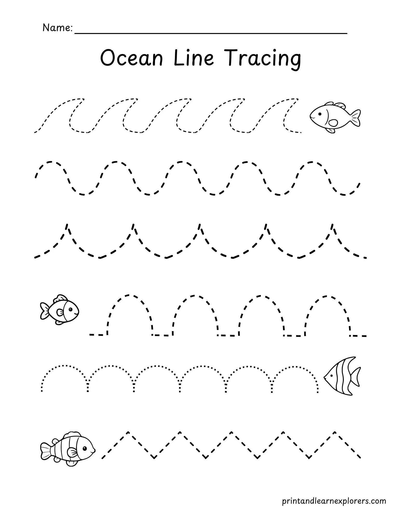 ocean fish line tracing worksheet