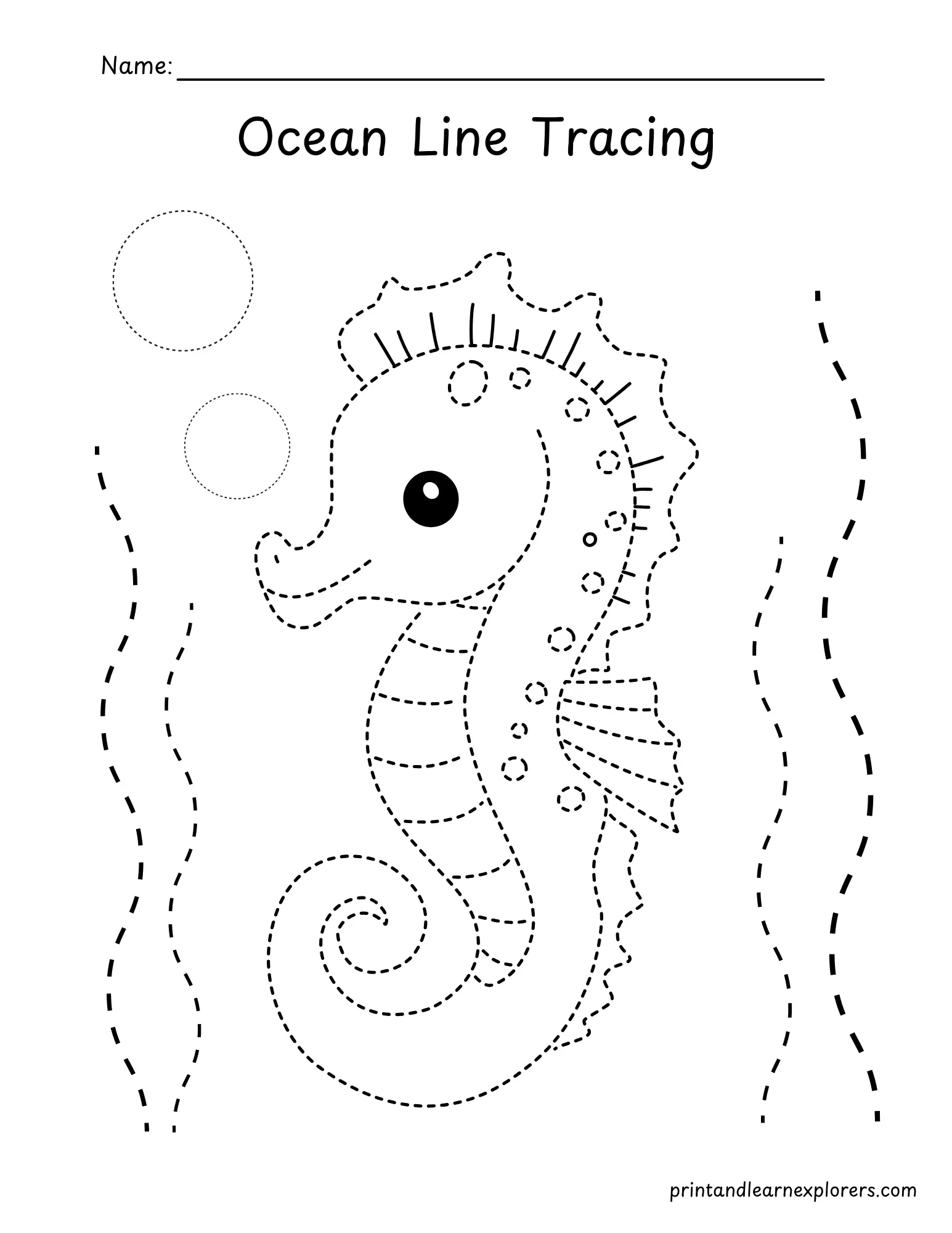 ocean seahorse line tracing worksheet