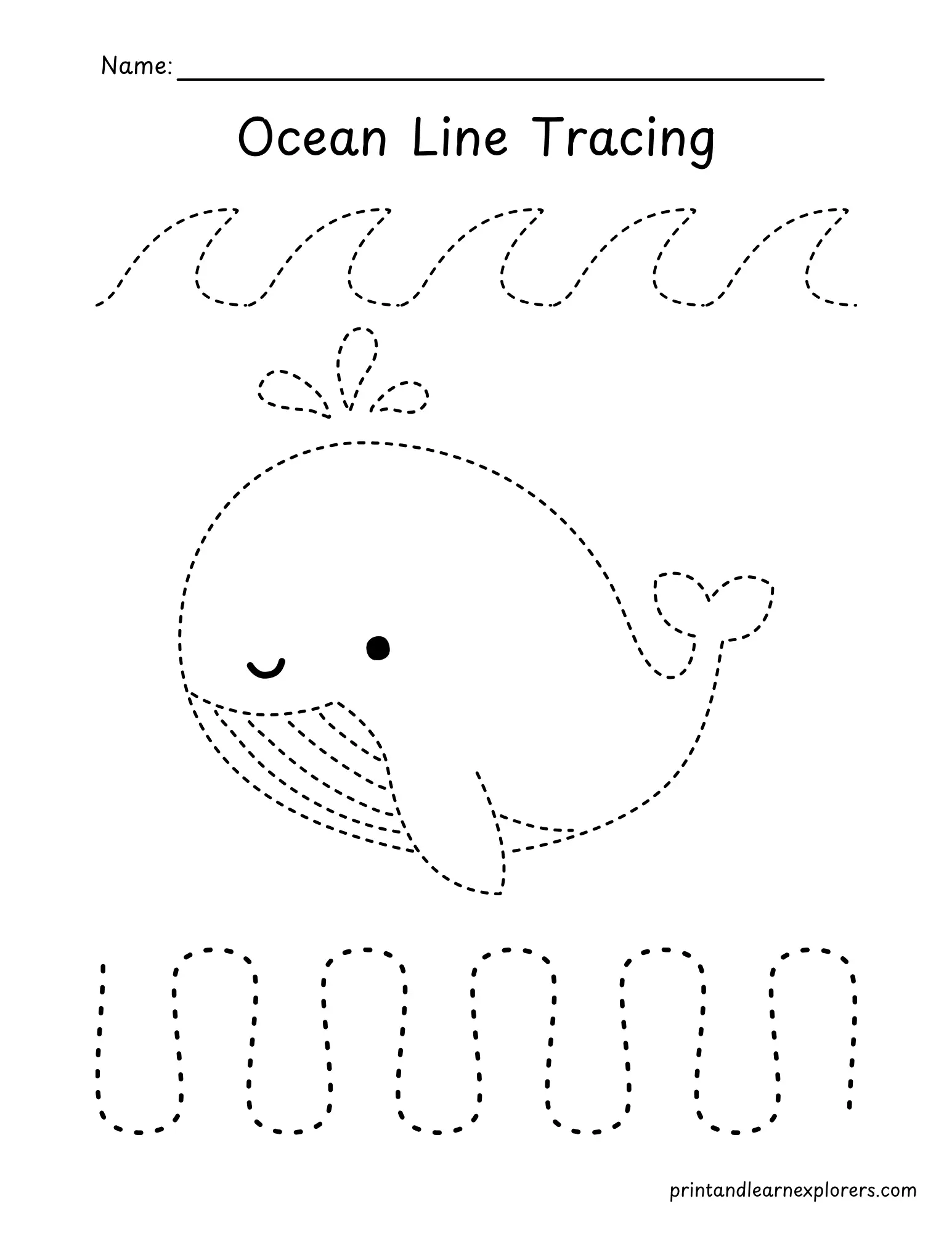 ocean whale line tracing worksheet