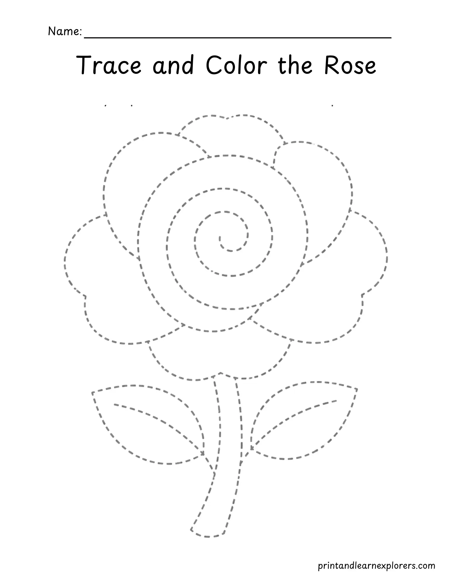 rose flower tracing worksheet