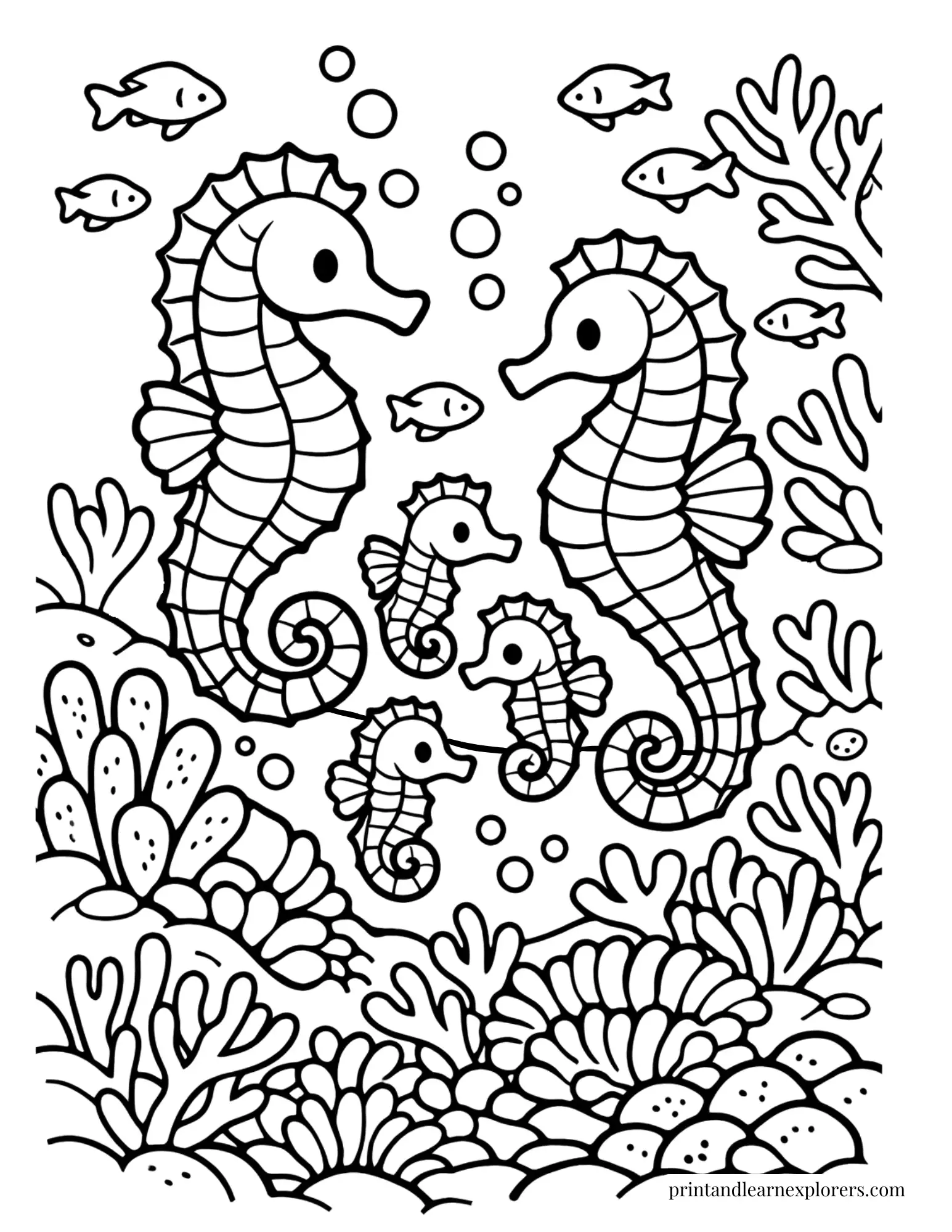 seahorse family coral reef coloring page.png